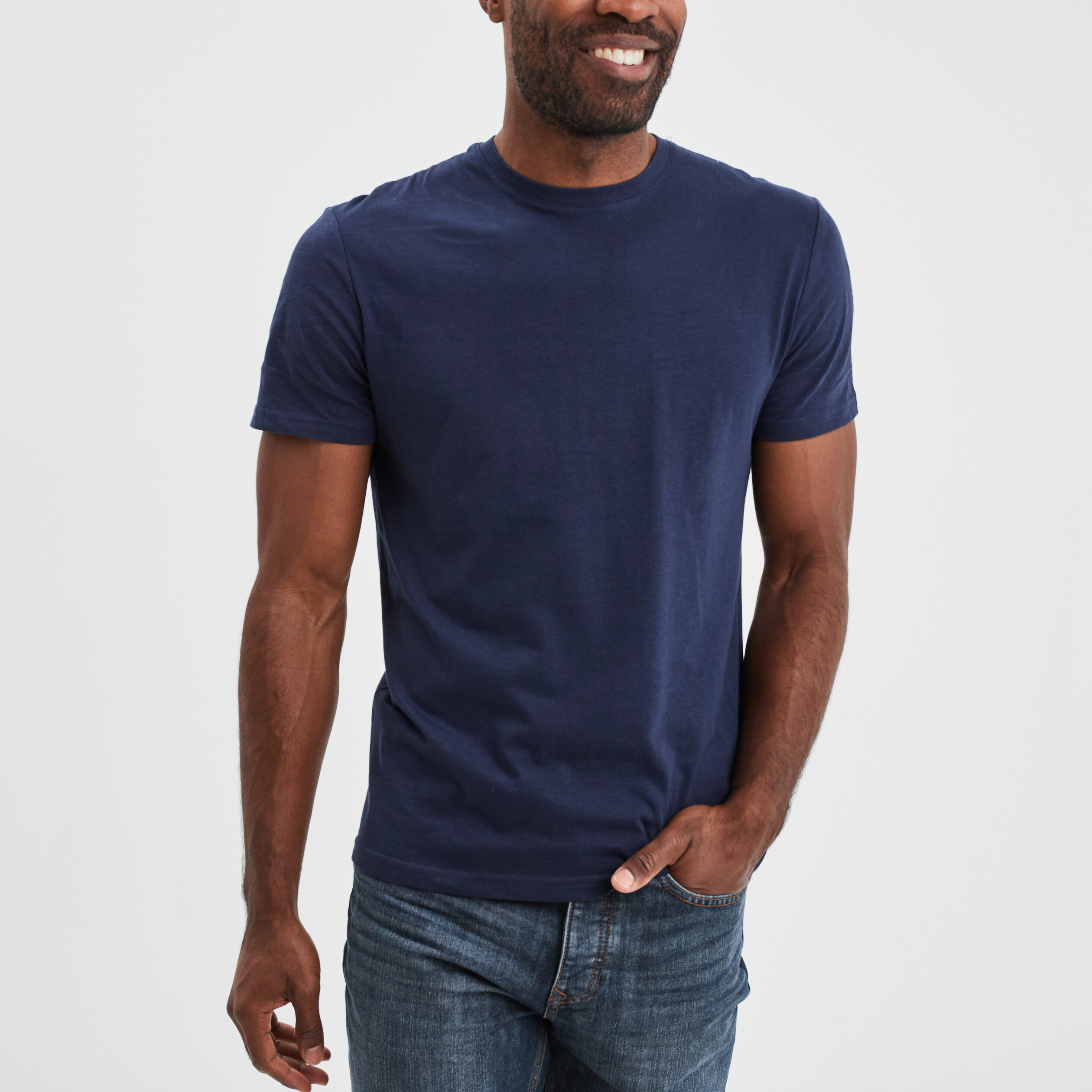 T-shirt droit en coton manches courtes bleu marine homme