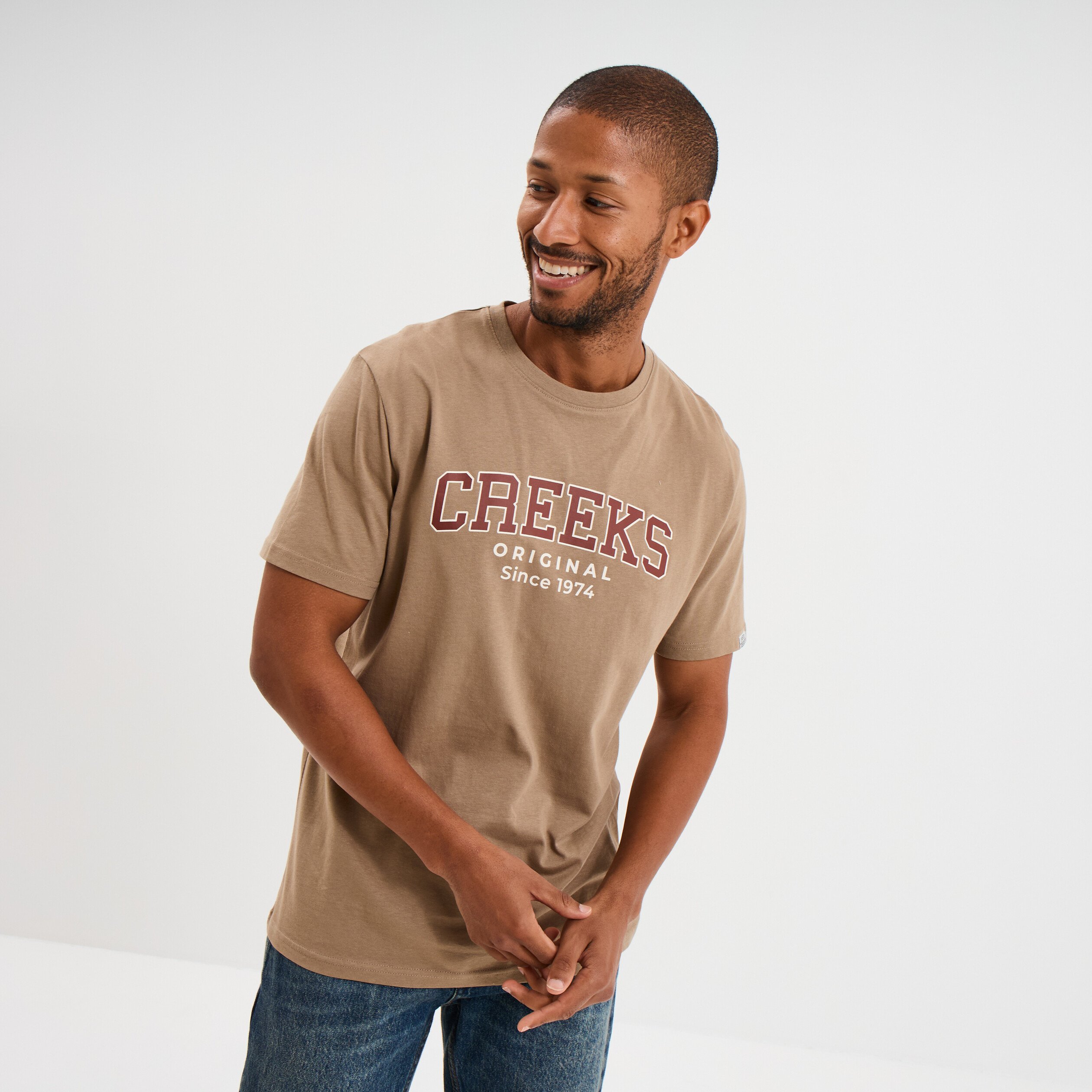 t shirt droit manches courtes coton taupe homme T-shirt droit manches courtes coton taupe homme