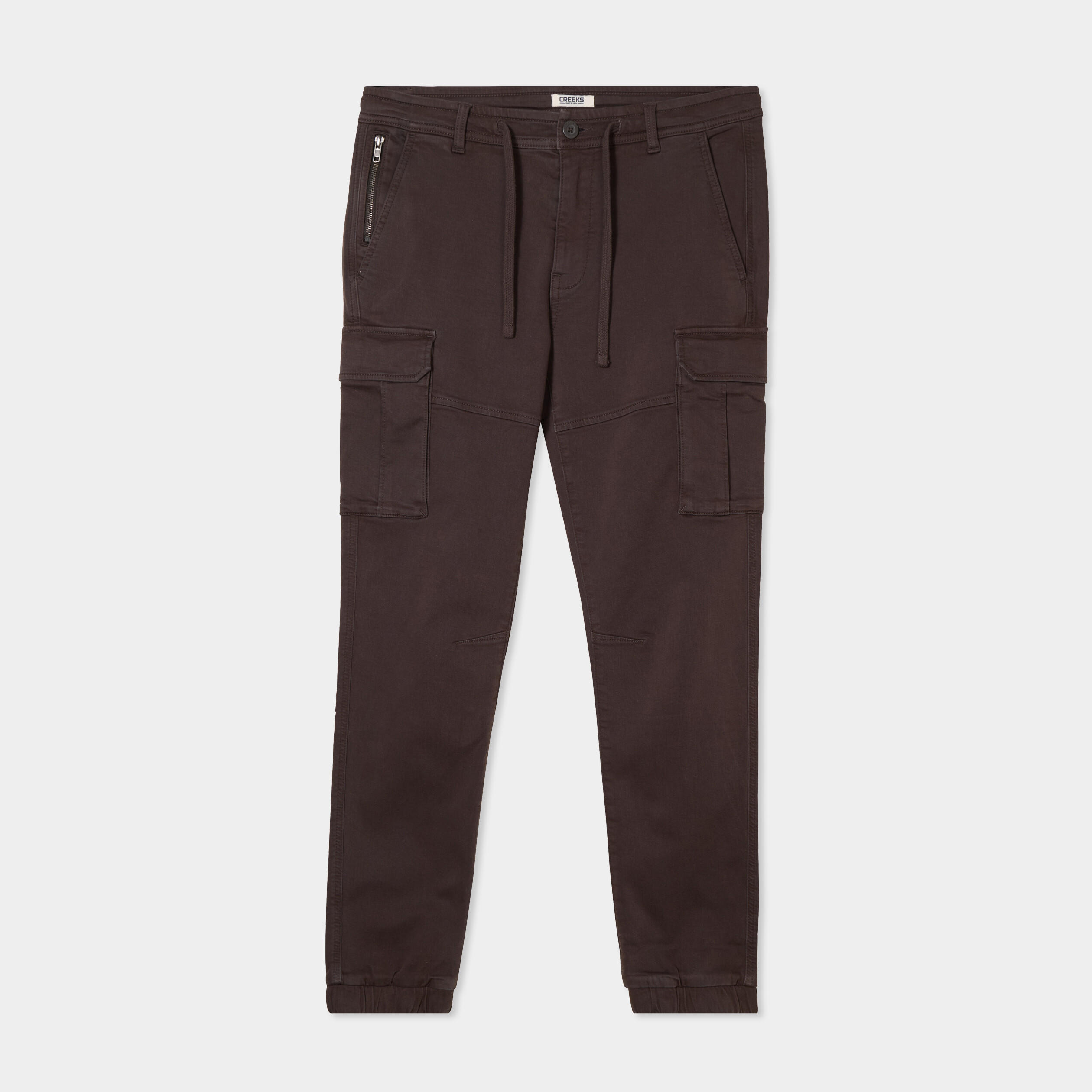 pantalon cargo slim a coulisse marron fonce homme Pantalon cargo slim à coulisse marron foncé homme