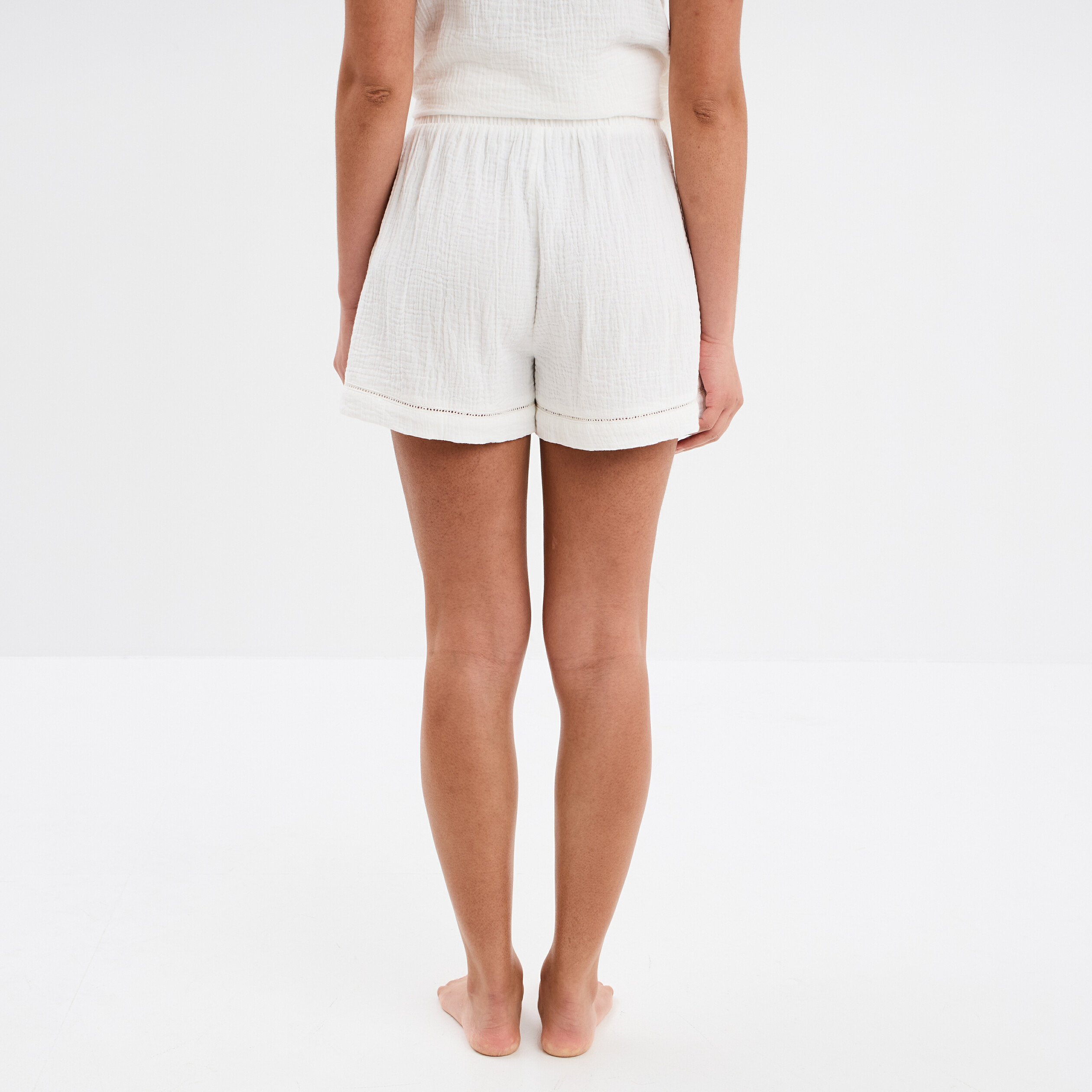 bas de pyjama short gaze de coton blanc femme Bas de pyjama short gaze de coton blanc femme