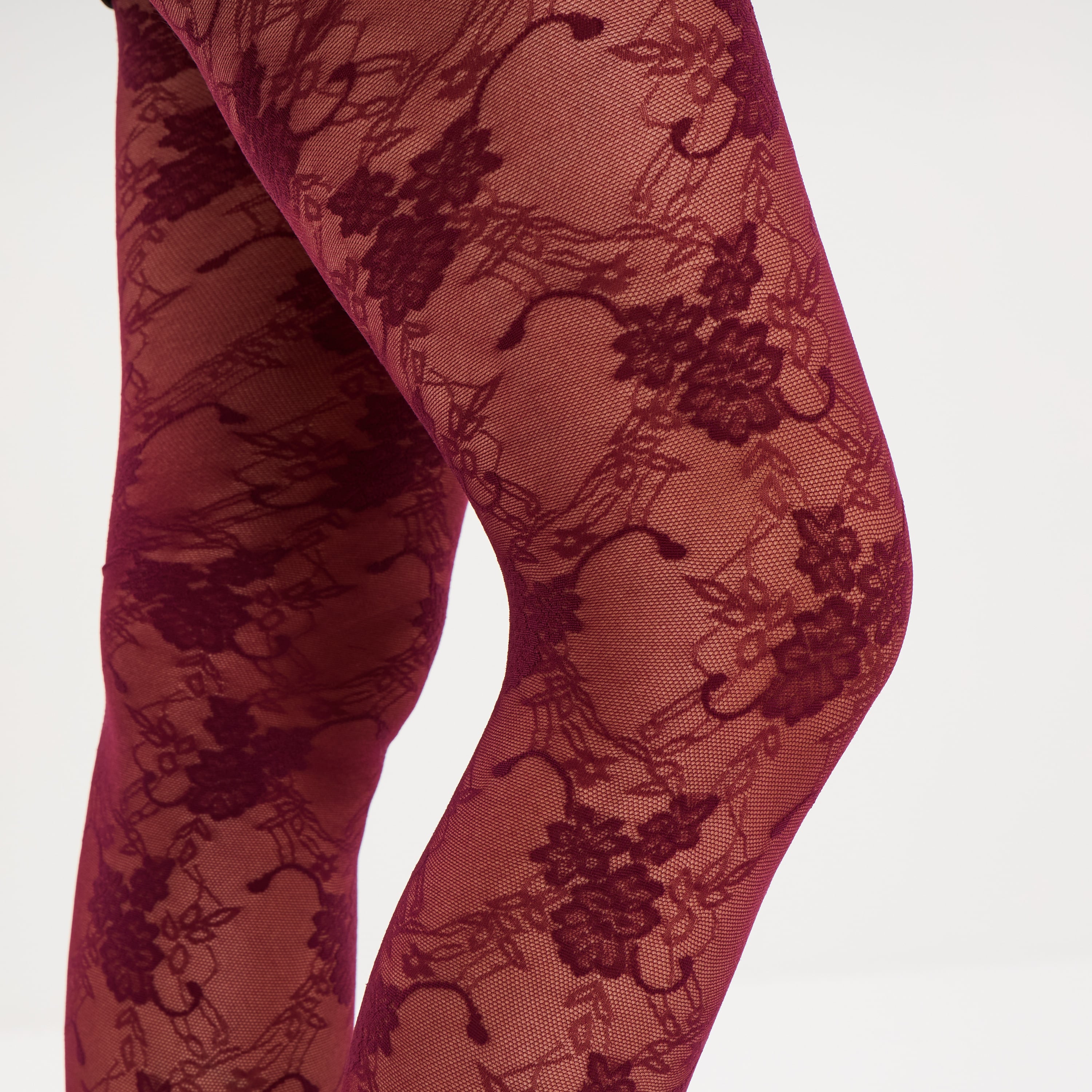 Collants 20D effet dentelle bordeaux femme