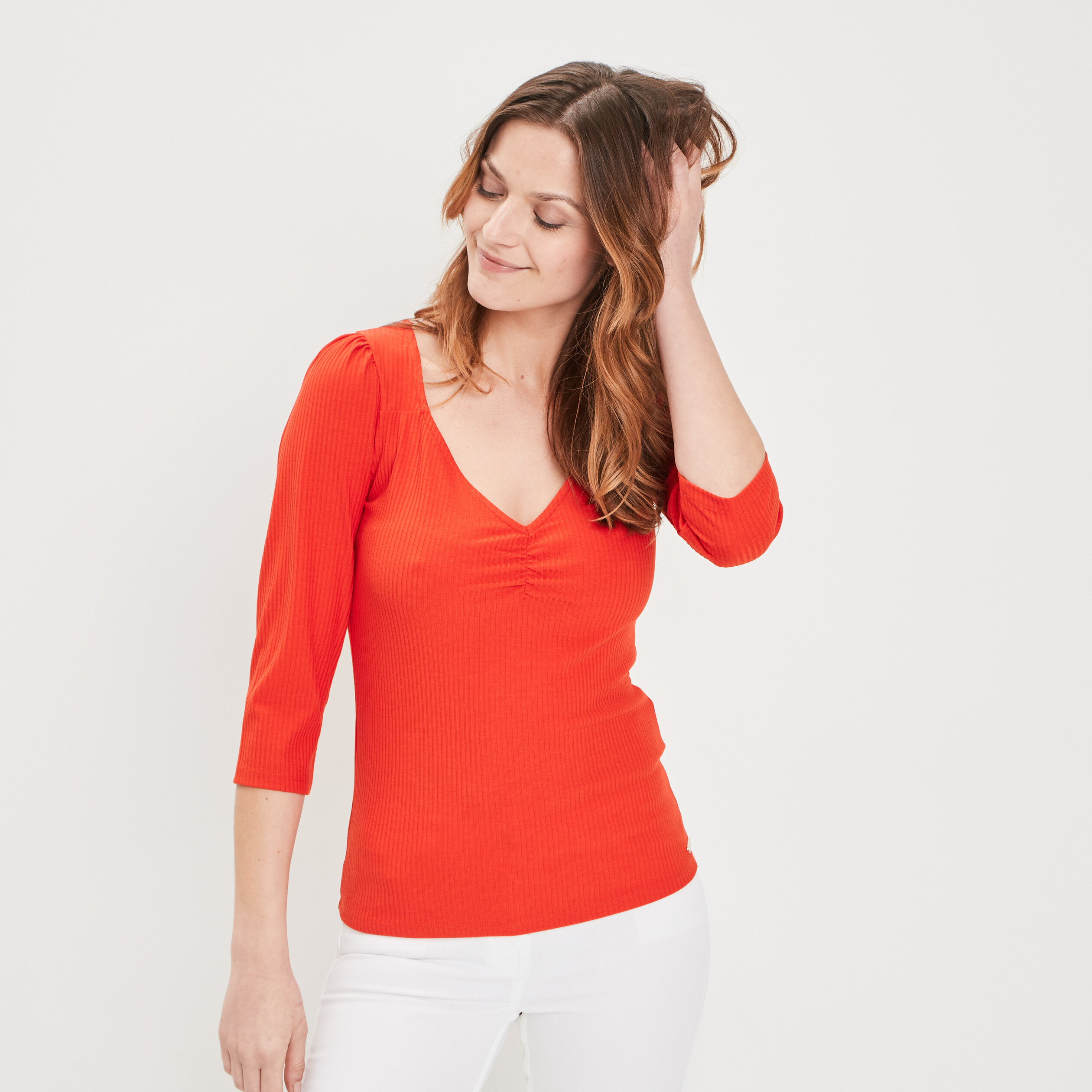 T-shirt manches 3/4 rouge femme