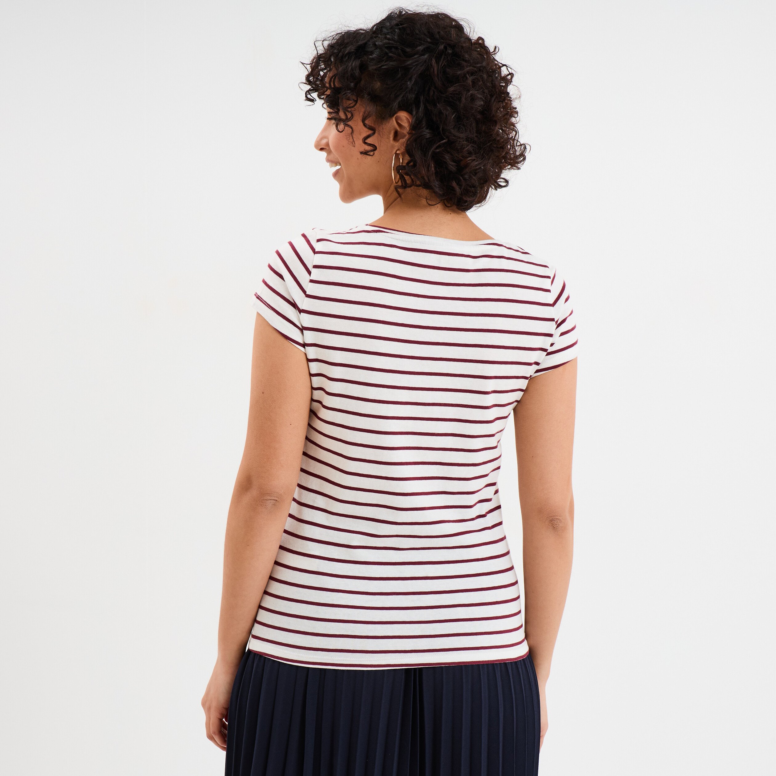 t shirt raye manches courtes ecru femme T-shirt rayé manches courtes ecru femme