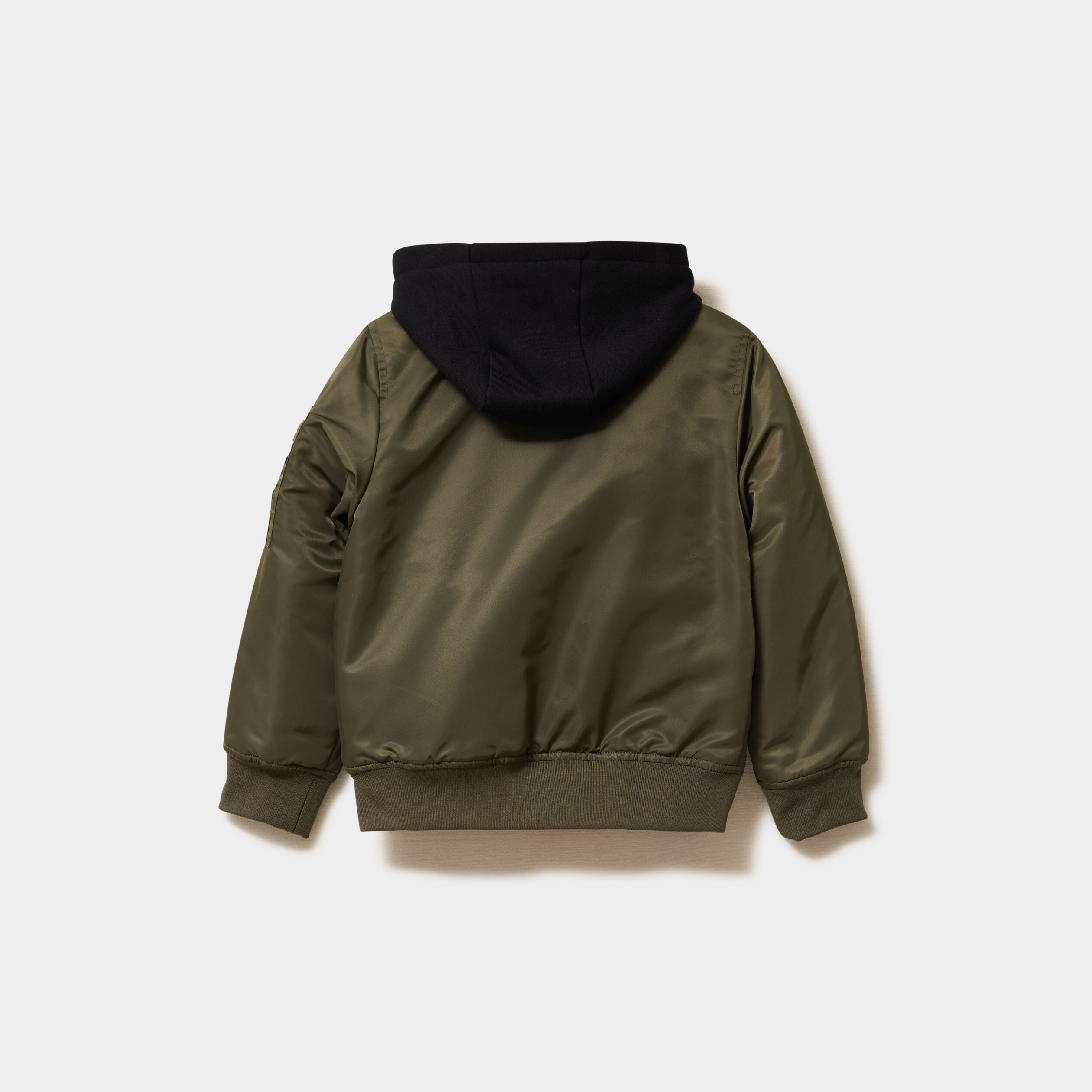 Blouson bomber &agrave; capuche vert kaki gar&ccedil;on