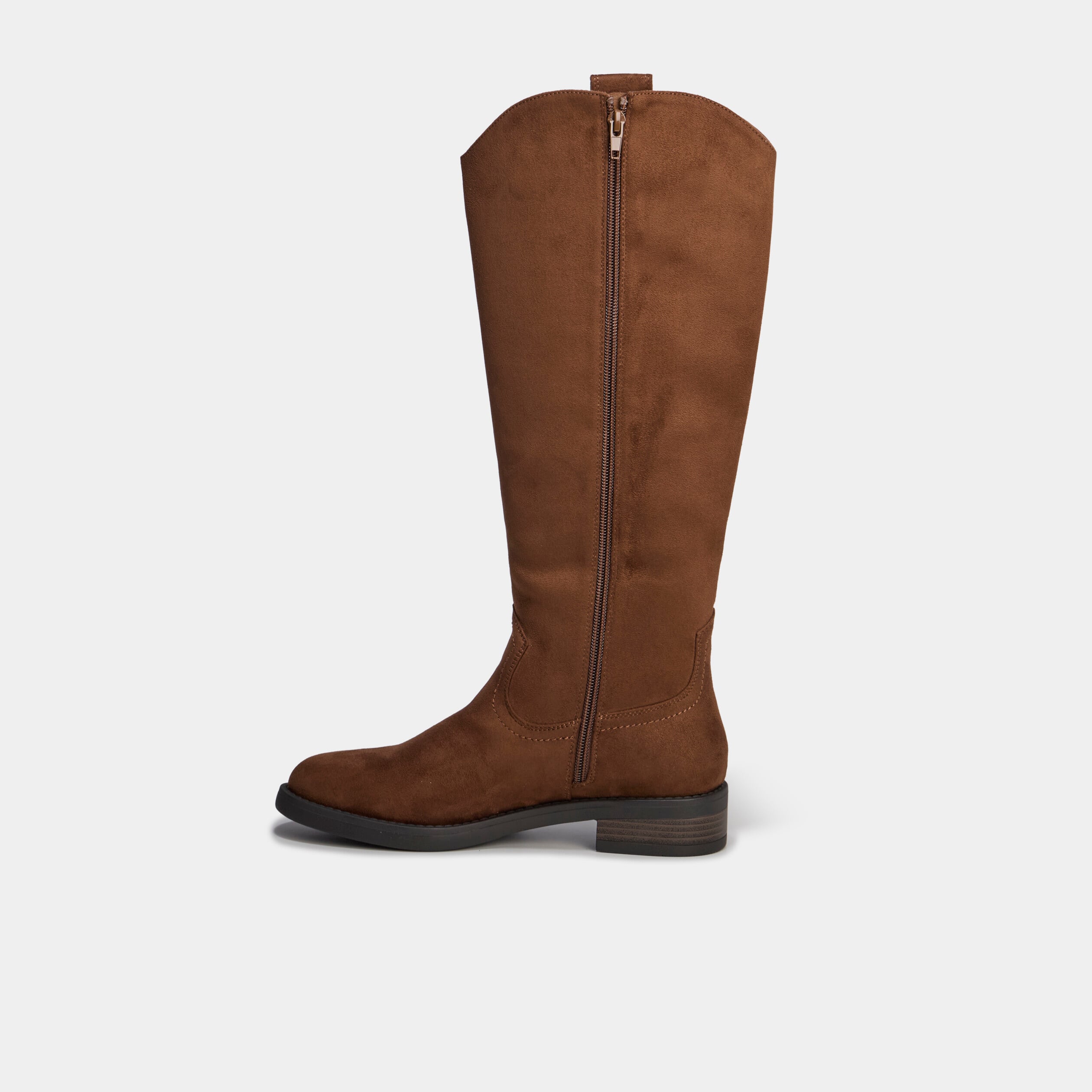 Bottes hautes zipp&eacute;es marron fonc&eacute; femme