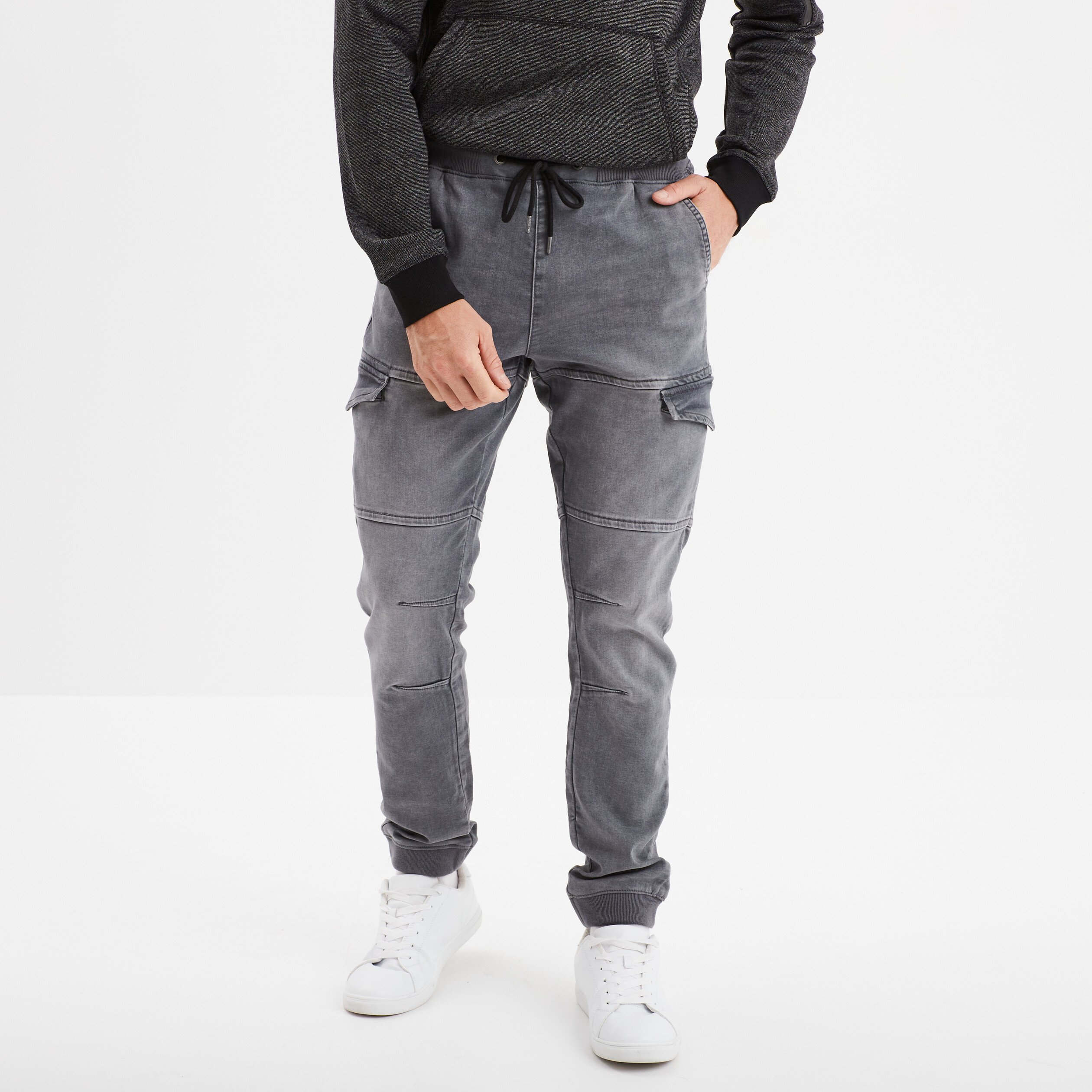 Pantalon skinny stretch 2 poches cotes denim gris fonce homme La Halle