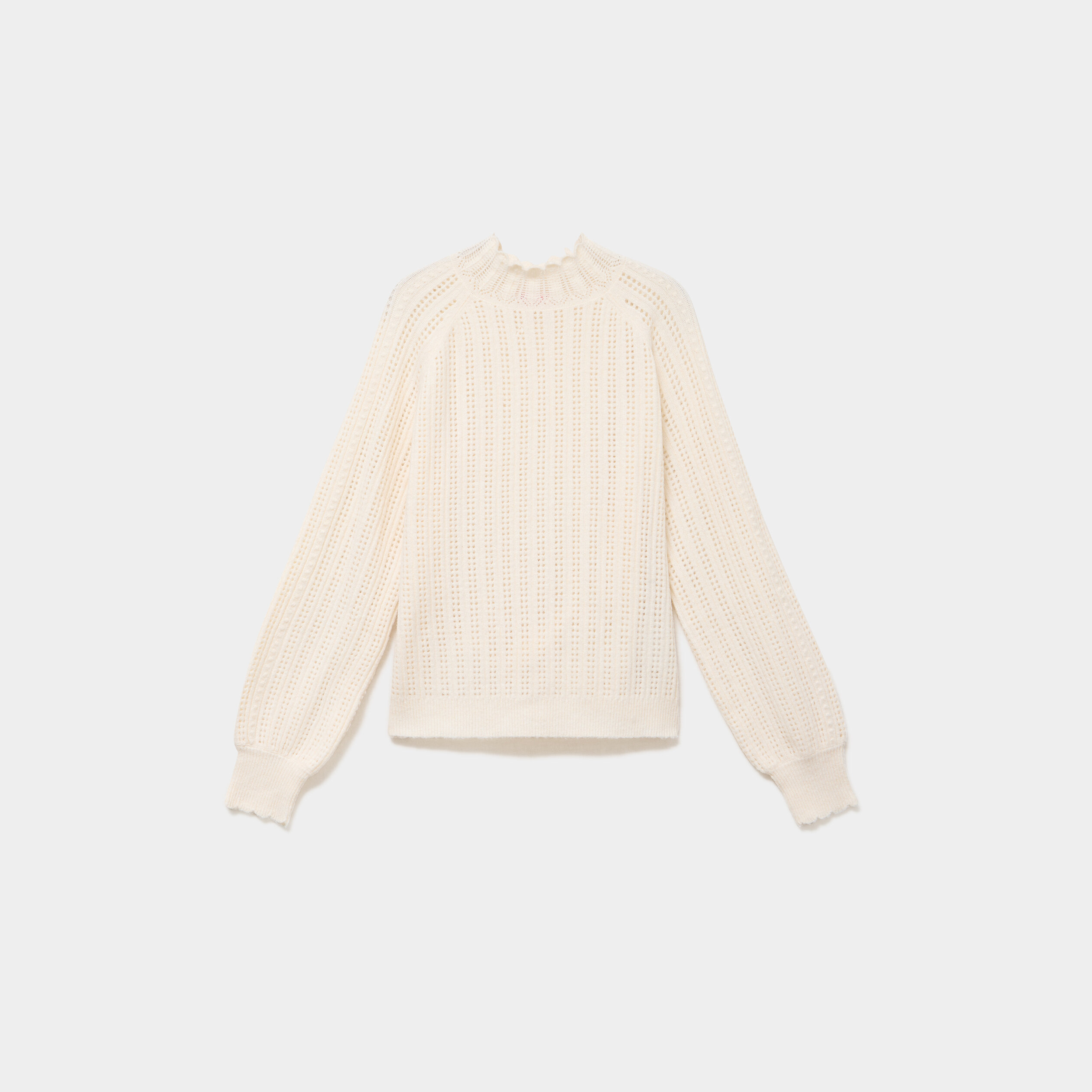 Pull col montant textur&eacute; manches longues blanc femme