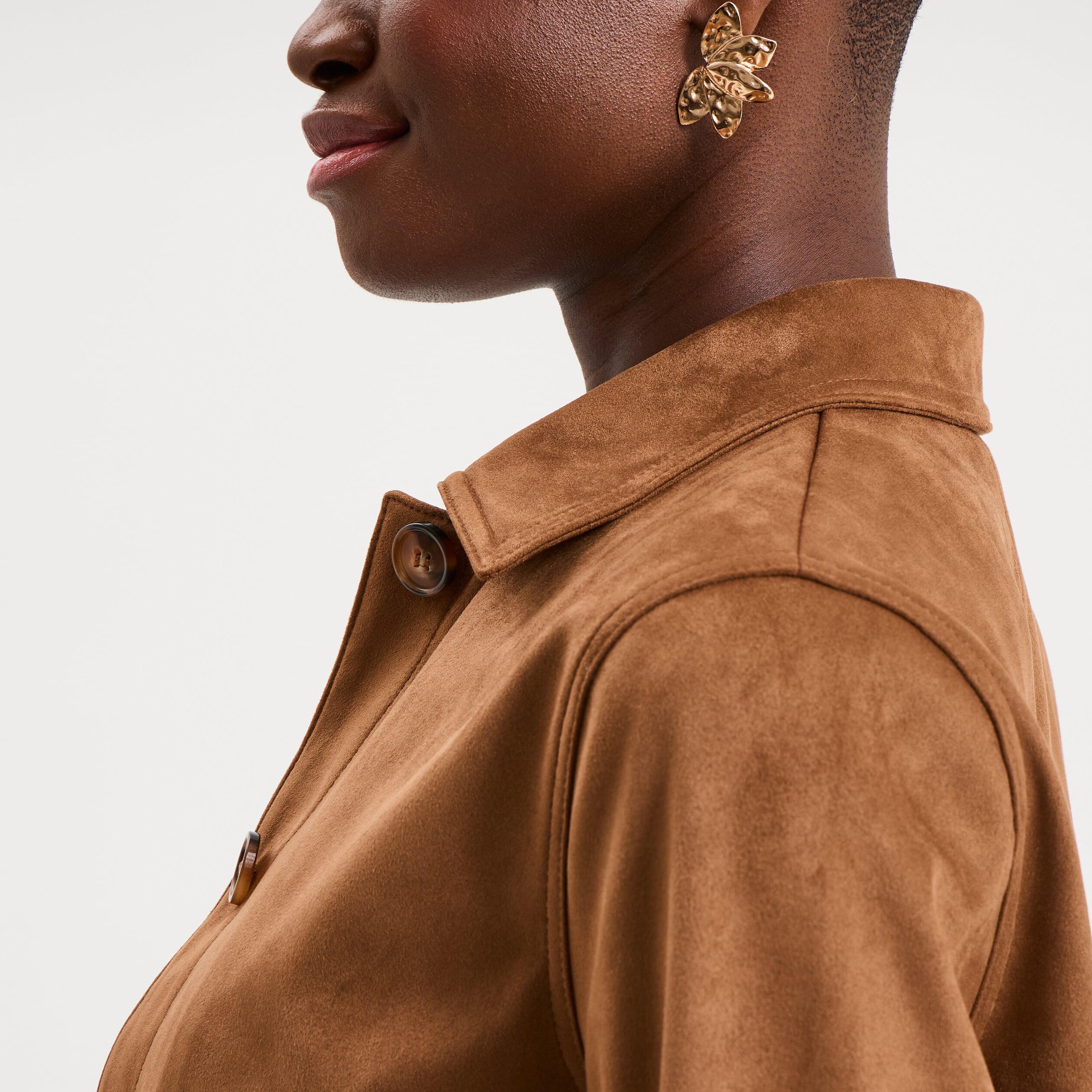 Veste courte effet su&eacute;dine marron femme