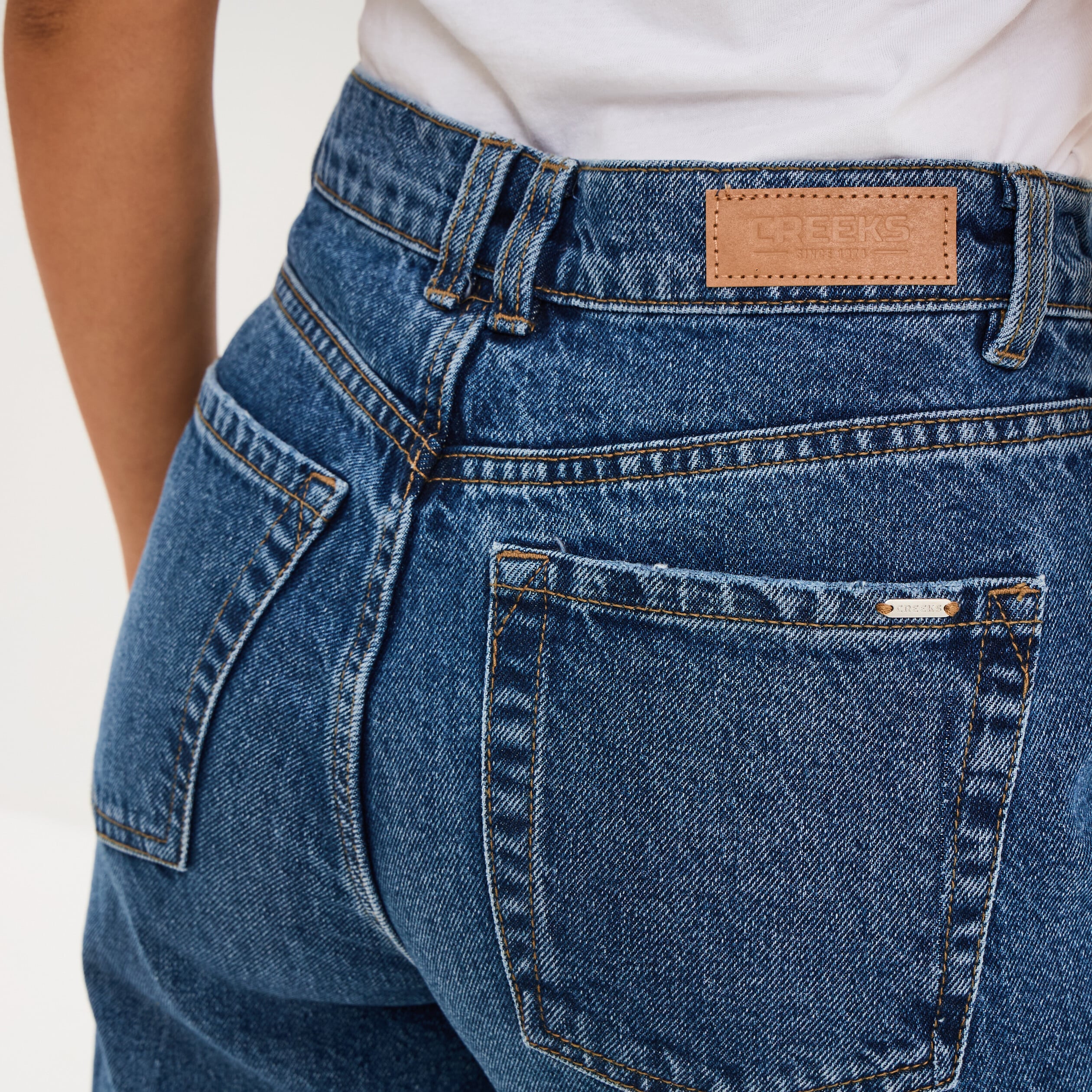 Jeans mom cropped taille haute denim stone femme