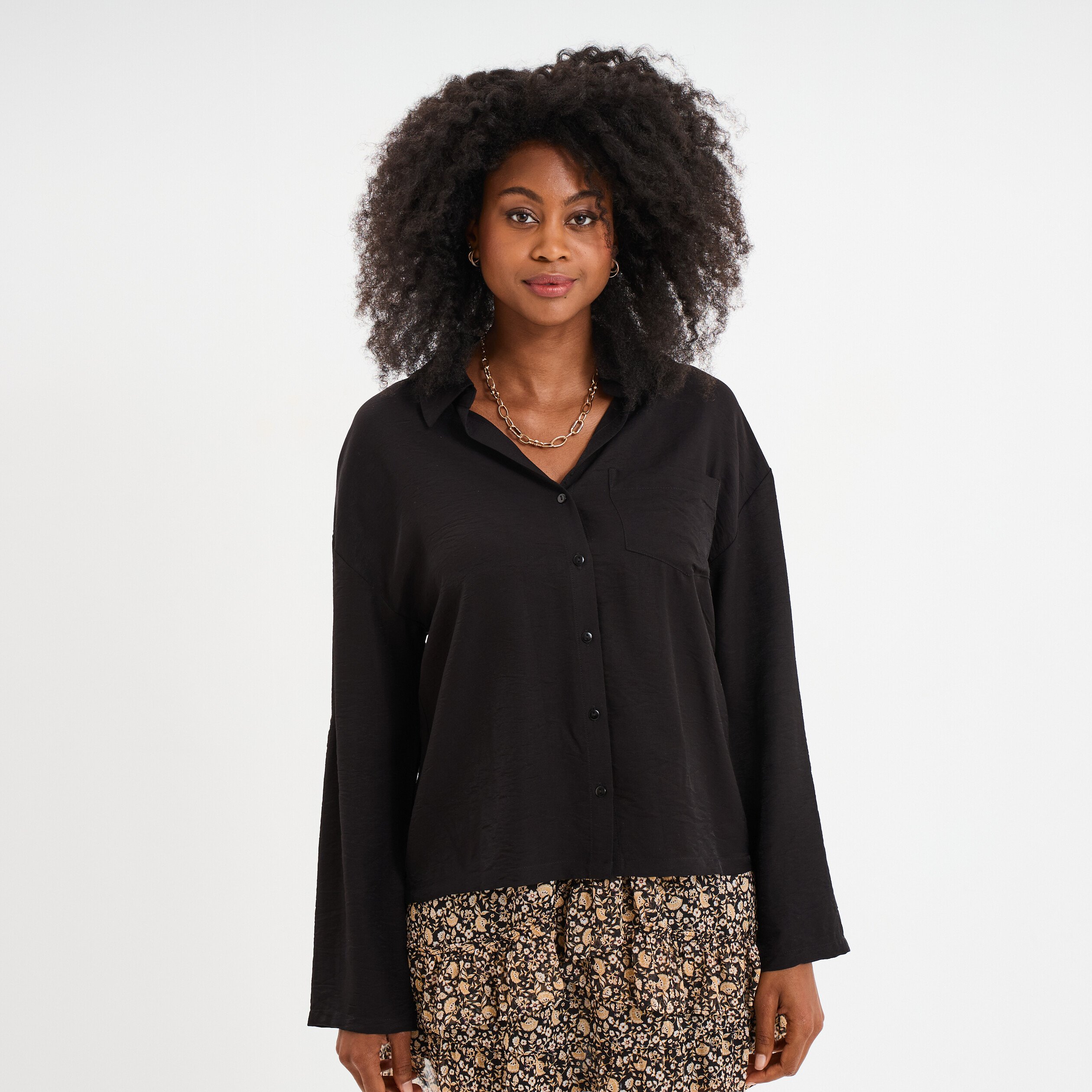 chemise manches retroussables noir femme Chemise manches retroussables noir femme