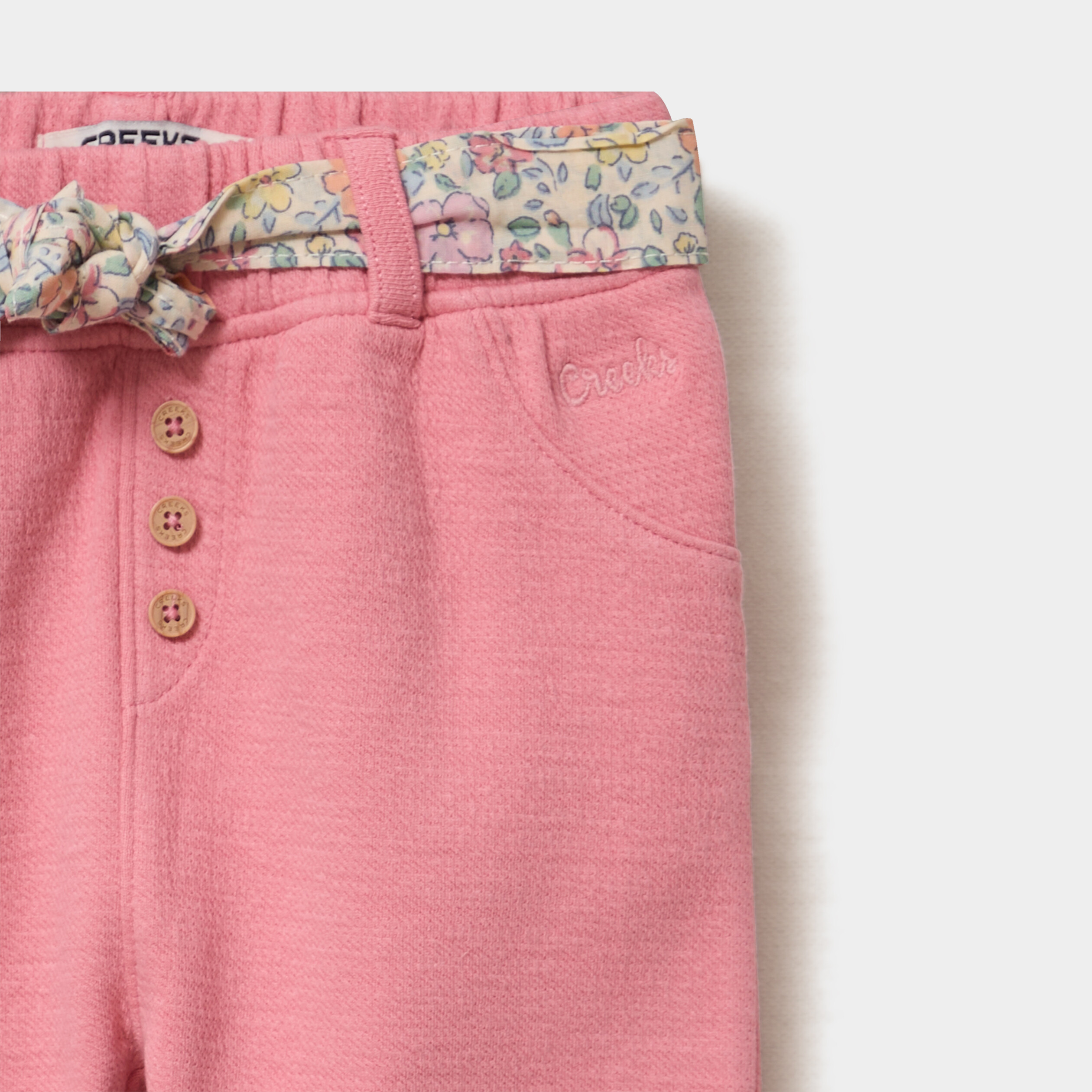 Pantalon cigarette en maille &agrave; ceinture rose b&eacute;b&eacute; fille
