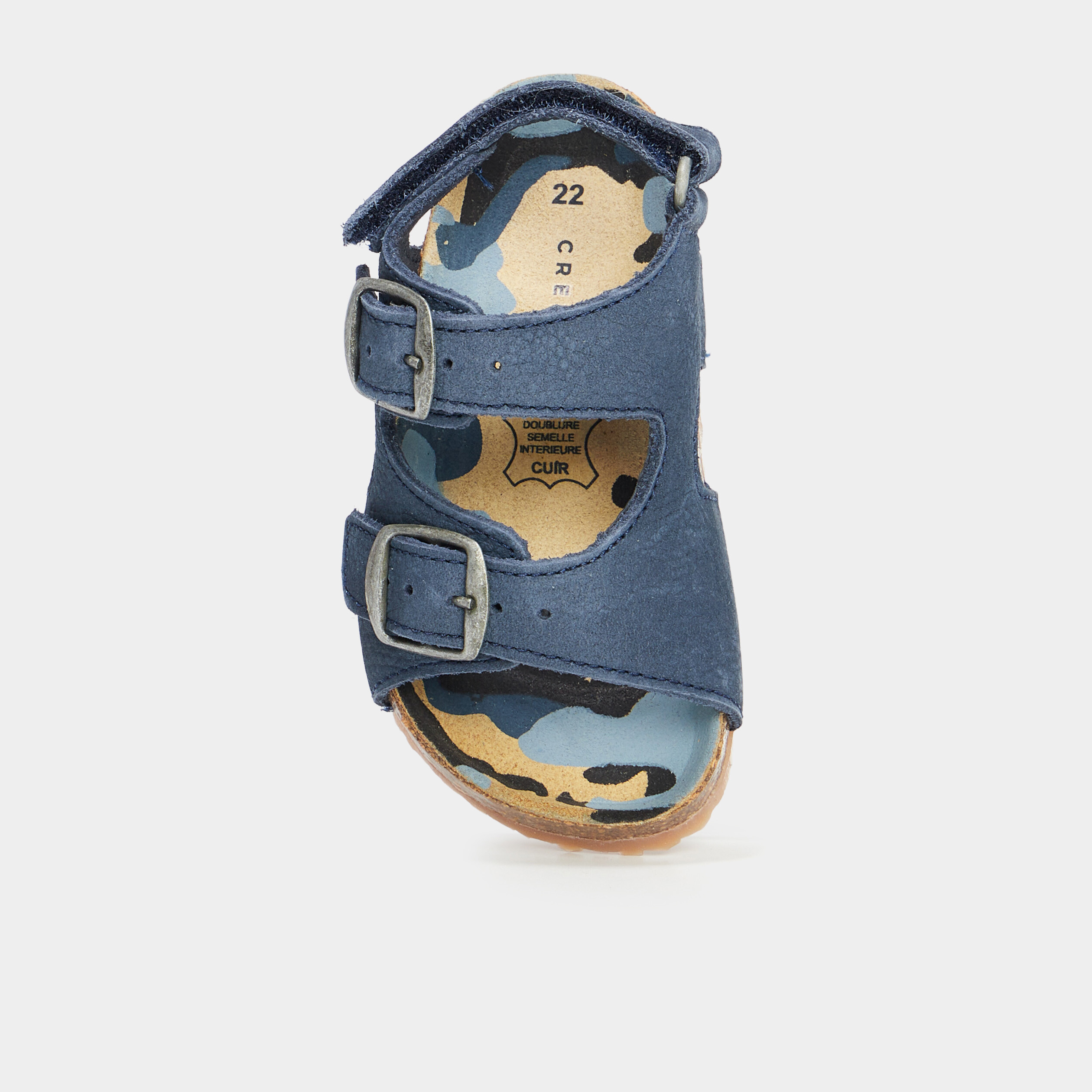 sandales cuir boucles et scratchs creeks bleu bebef Sandales cuir boucles et scratchs Creeks bleu bébé fille
