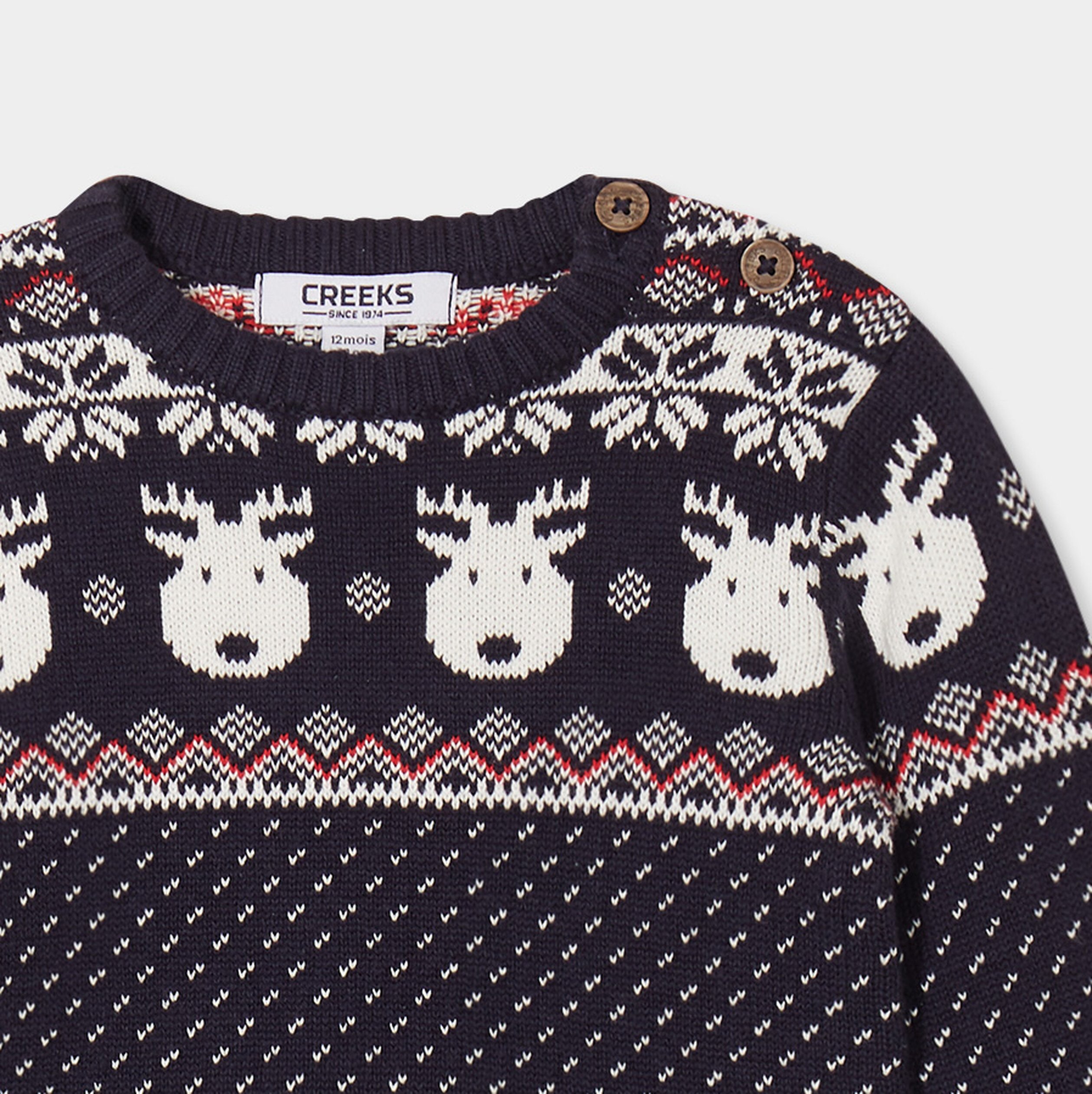 pull noel coton manches longues creeks bleu marine bebeg Pull Noël coton manches longues Creeks bleu marine bébé garçon