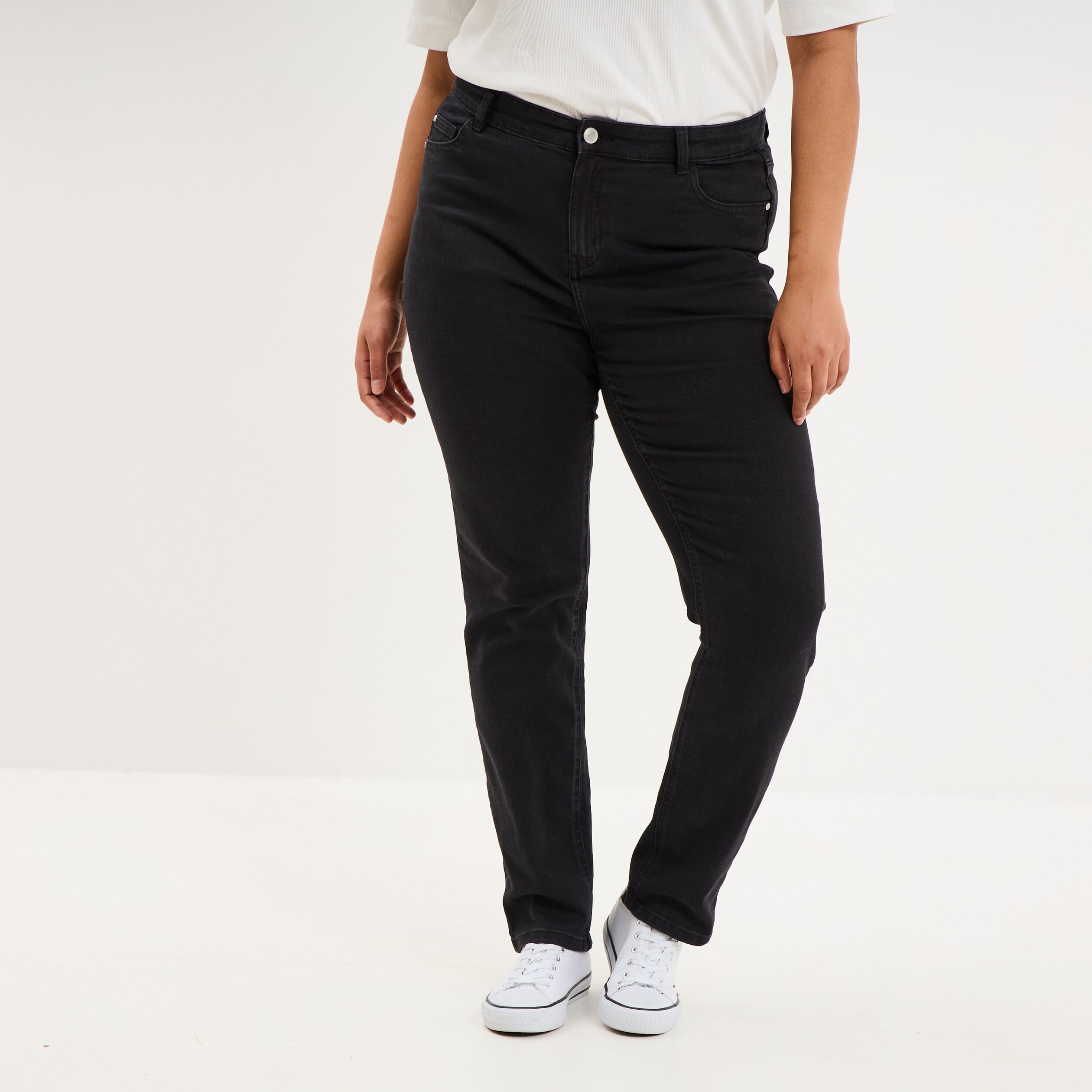 Jeans slim taille haute 5 poches denim noir femme grande taille