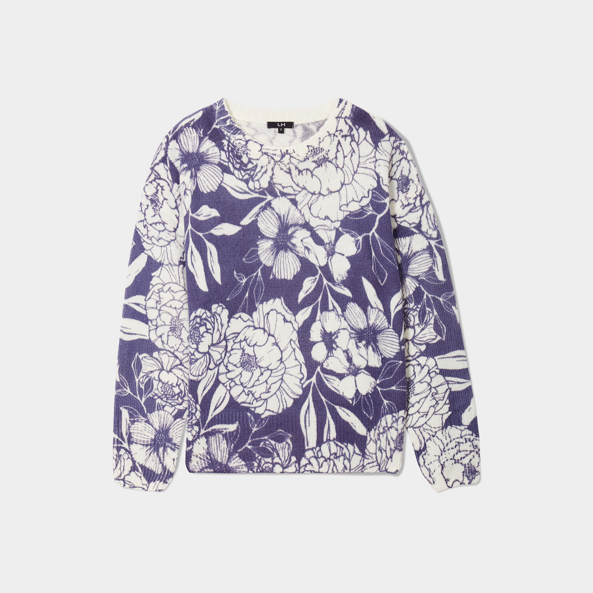 Pull col rond manches longues bleu femme