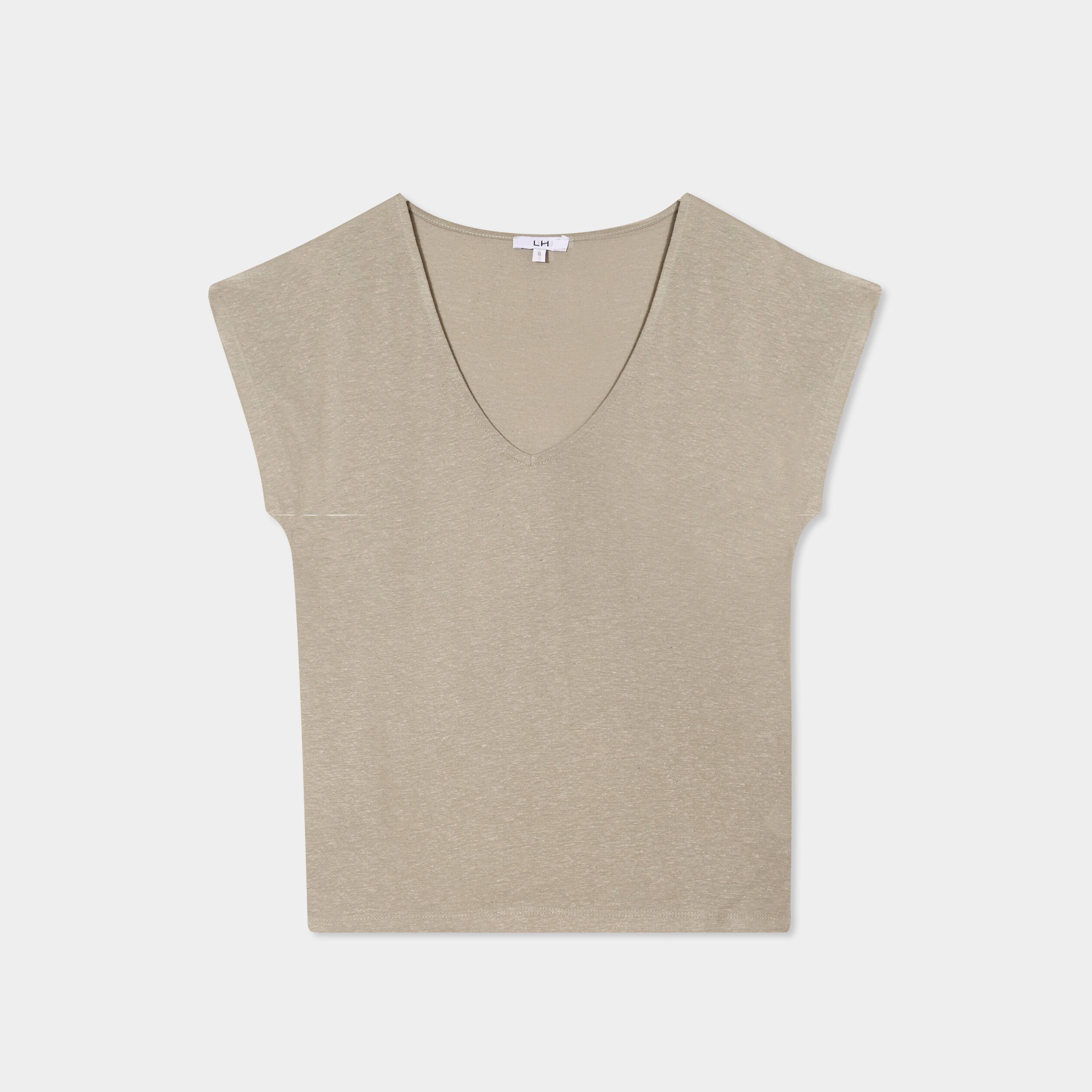 t shirt manches courtes lin melange vert kaki femme T-shirt manches courtes lin mélangé vert kaki femme