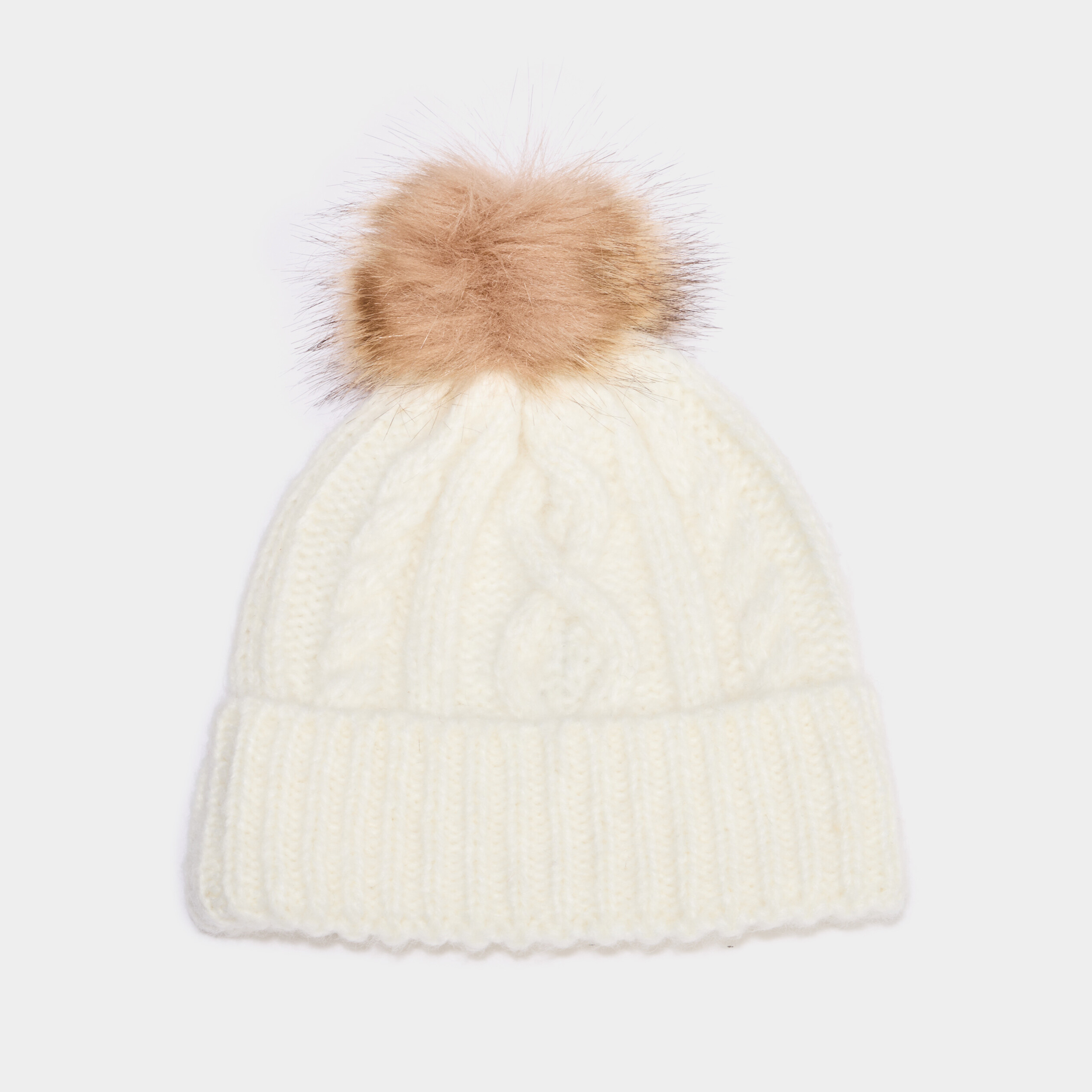 Bonnet &agrave; torsades et pompon ivoire femme