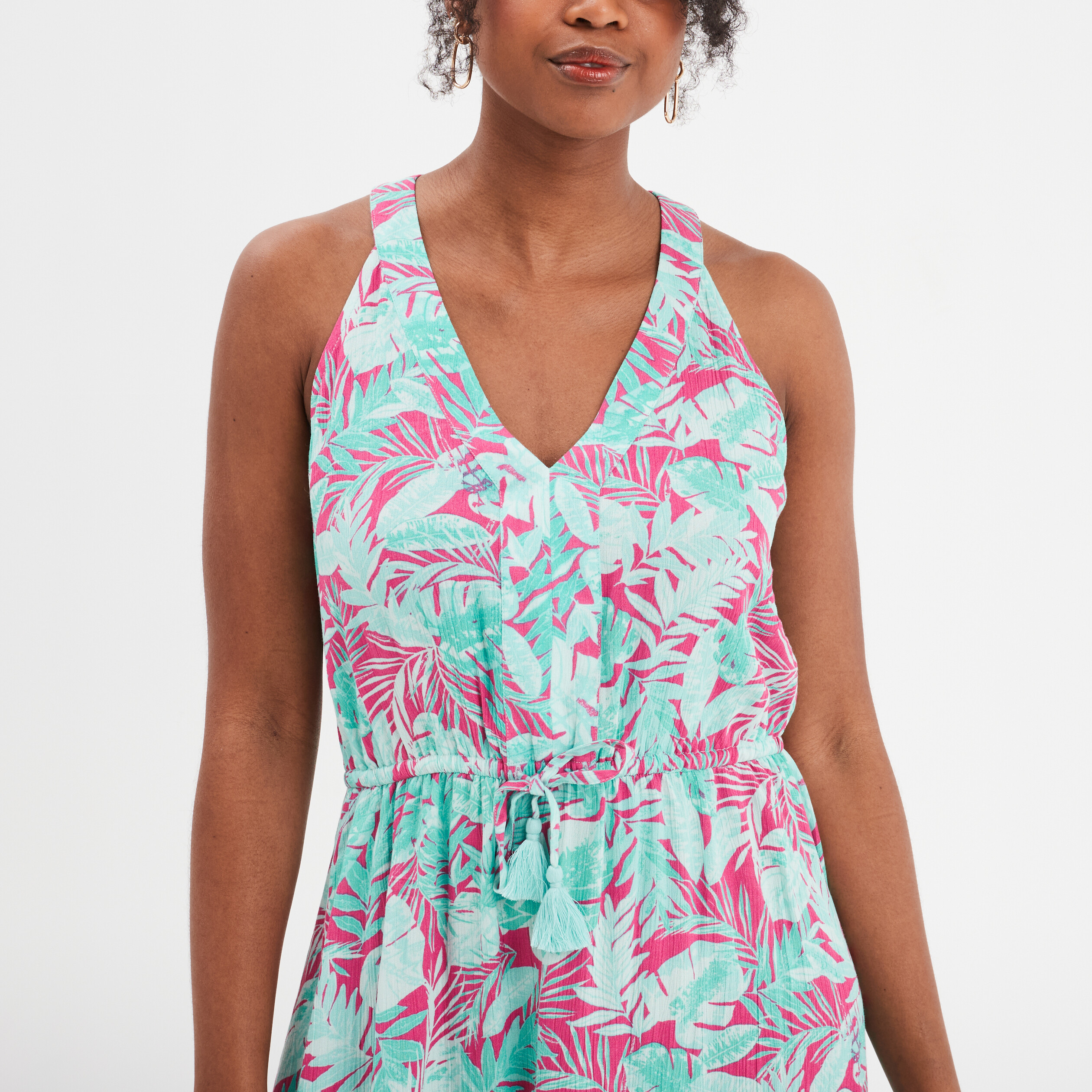robe longue sans manches taille coulisse rose fushia femme Robe longue sans manches taille coulisse rose fushia femme