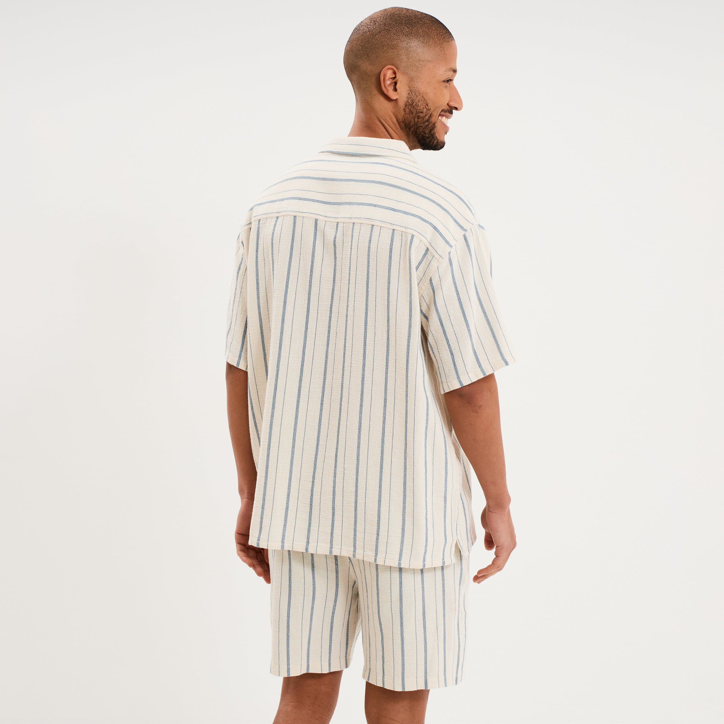 Chemise col cubain manches courtes coton bleu gris homme