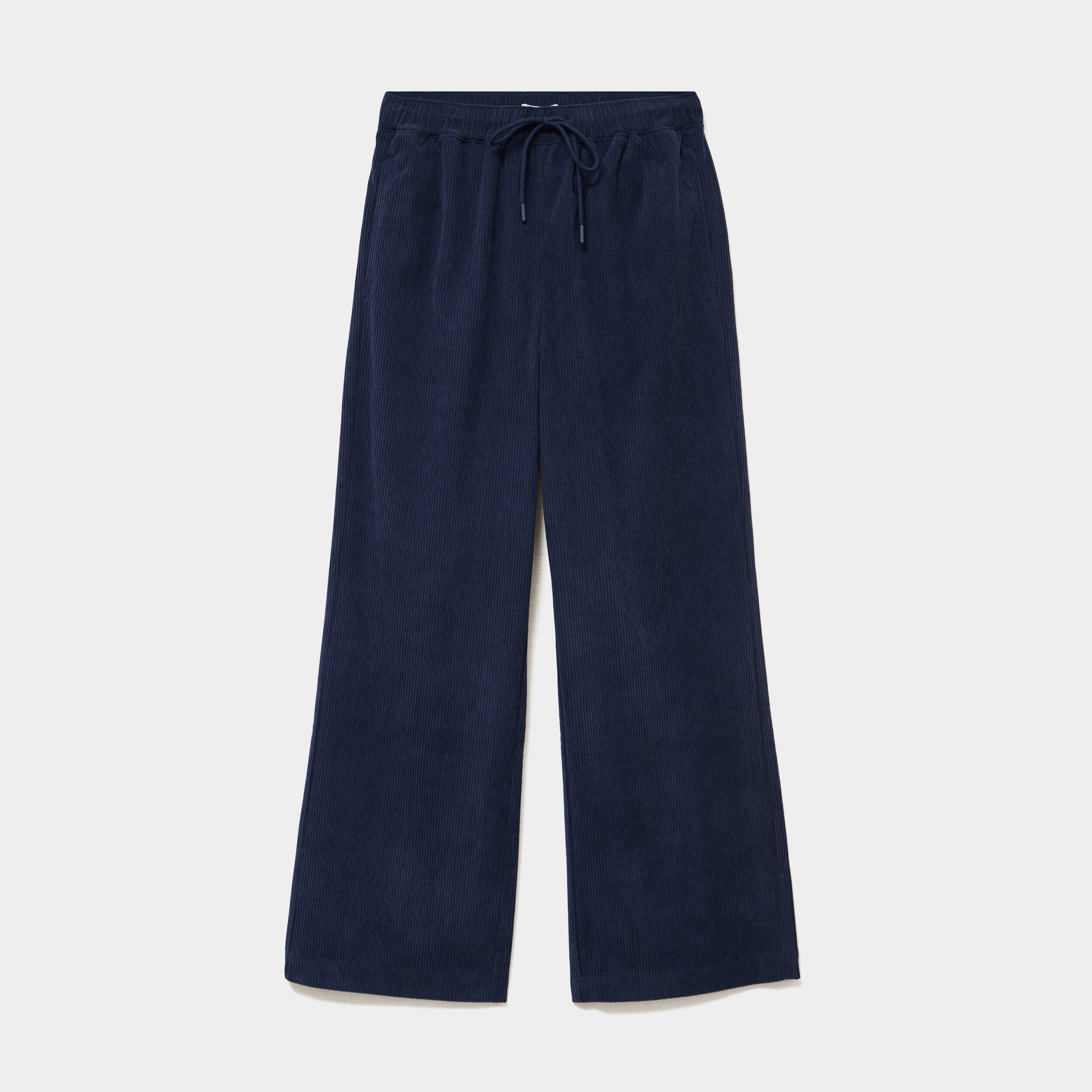 Pantalon large effet velours c&ocirc;tel&eacute; bleu marine femme