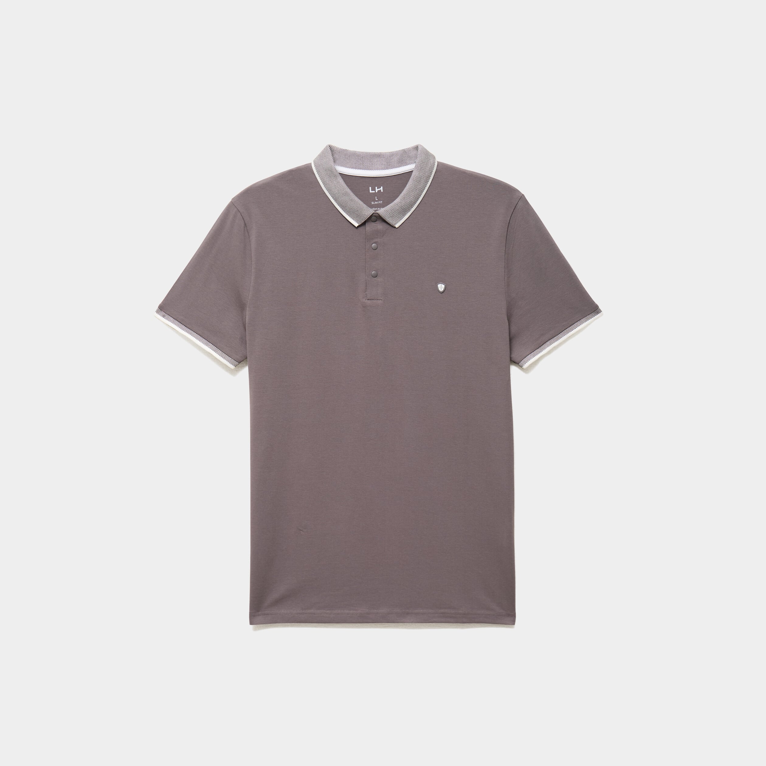 Polo slim manches courtes stretch gris fonc&eacute; homme