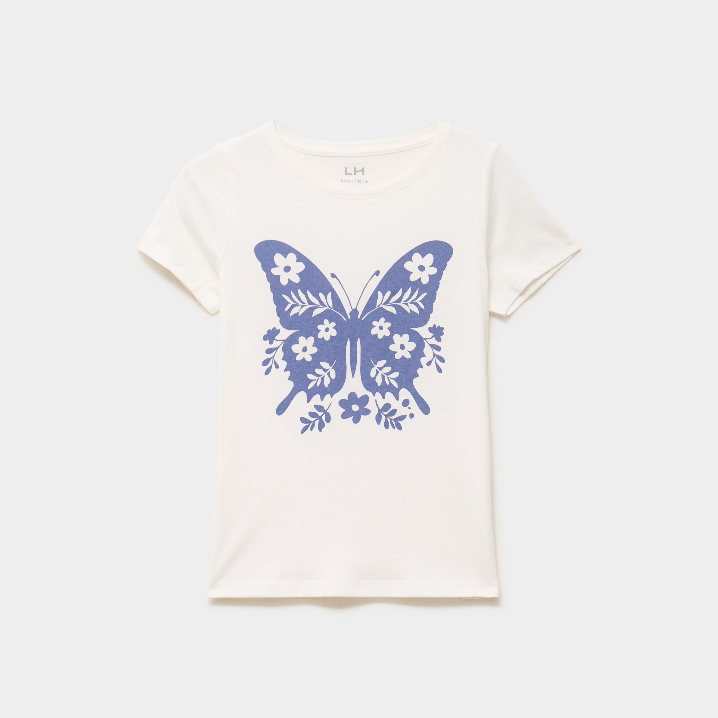 T-shirt col rond manches courtes coton ivoire fille