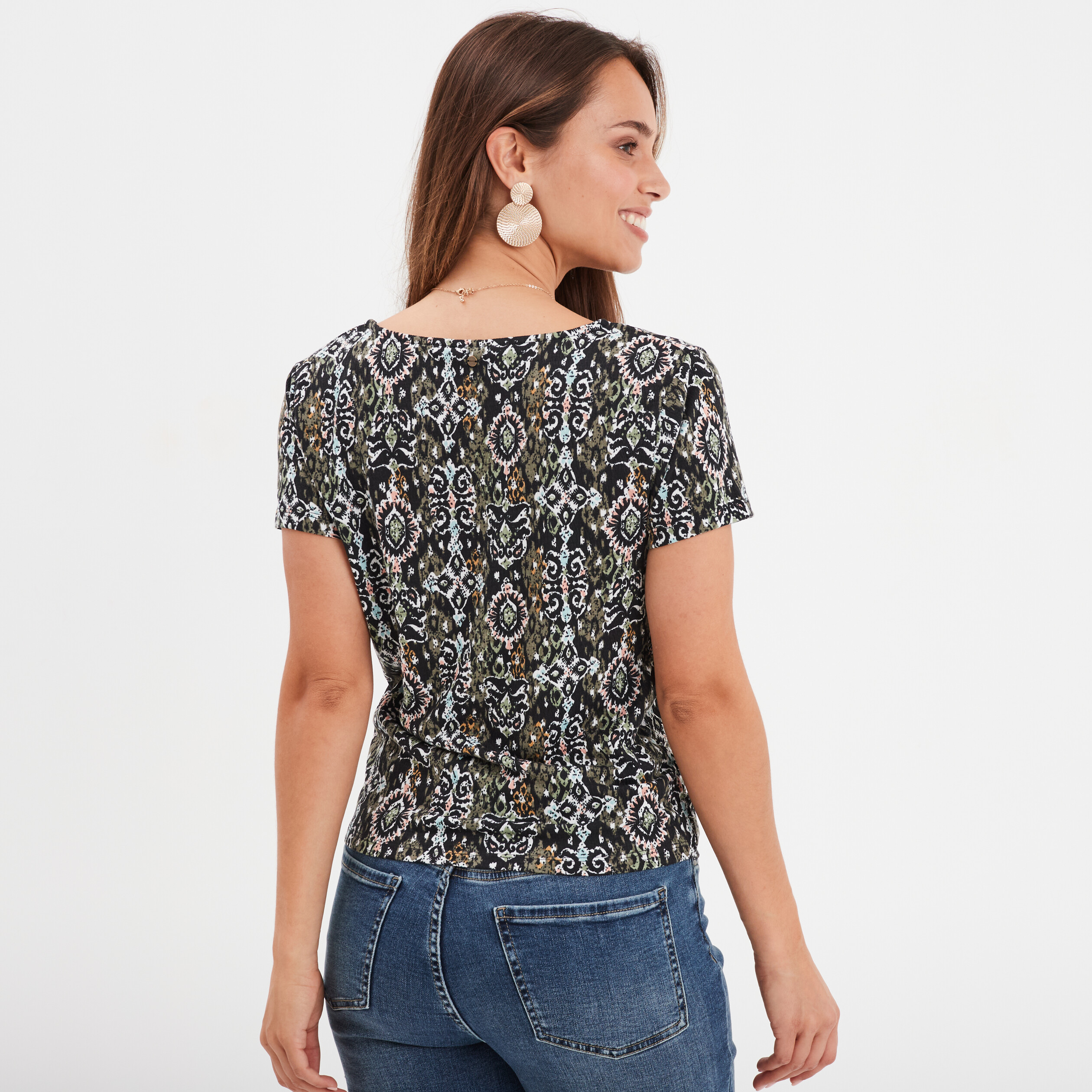 T-shirt taille nouée col en V Liberto noir femme
