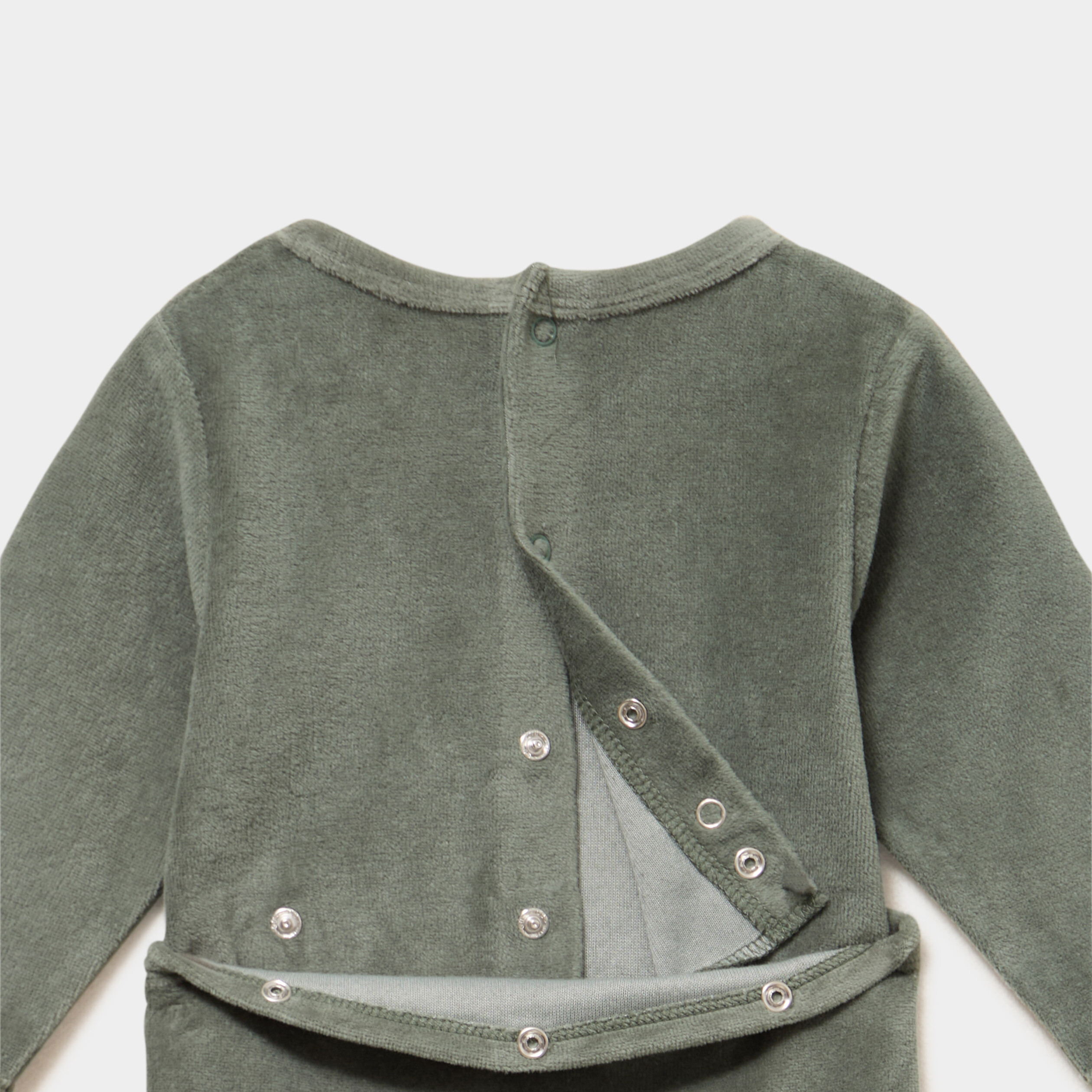 Dors-bien velours avec manches longues vert kaki b&eacute;b&eacute;