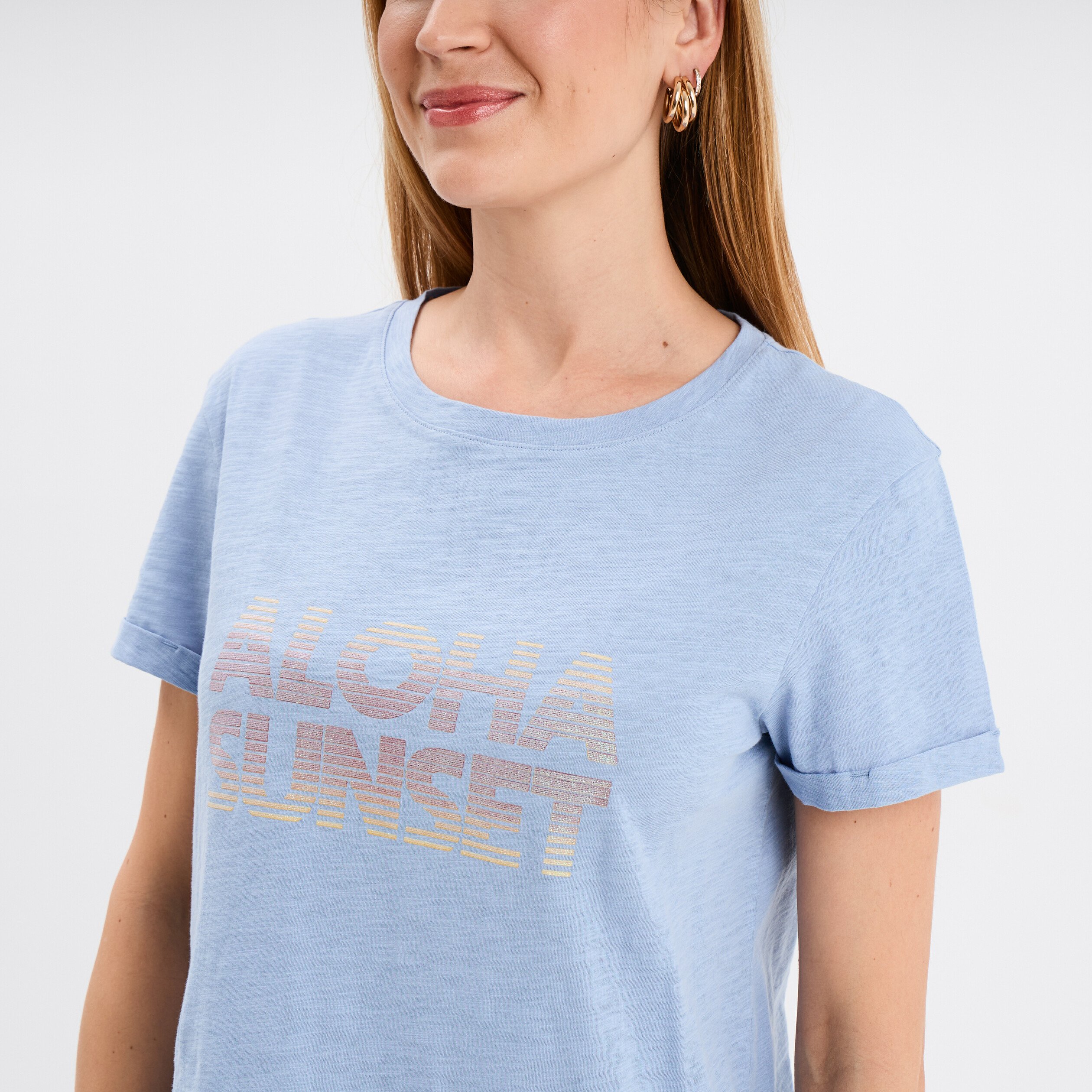 t shirt manches courtes coton denim baby bleu femme T-shirt manches courtes coton denim baby bleu femme
