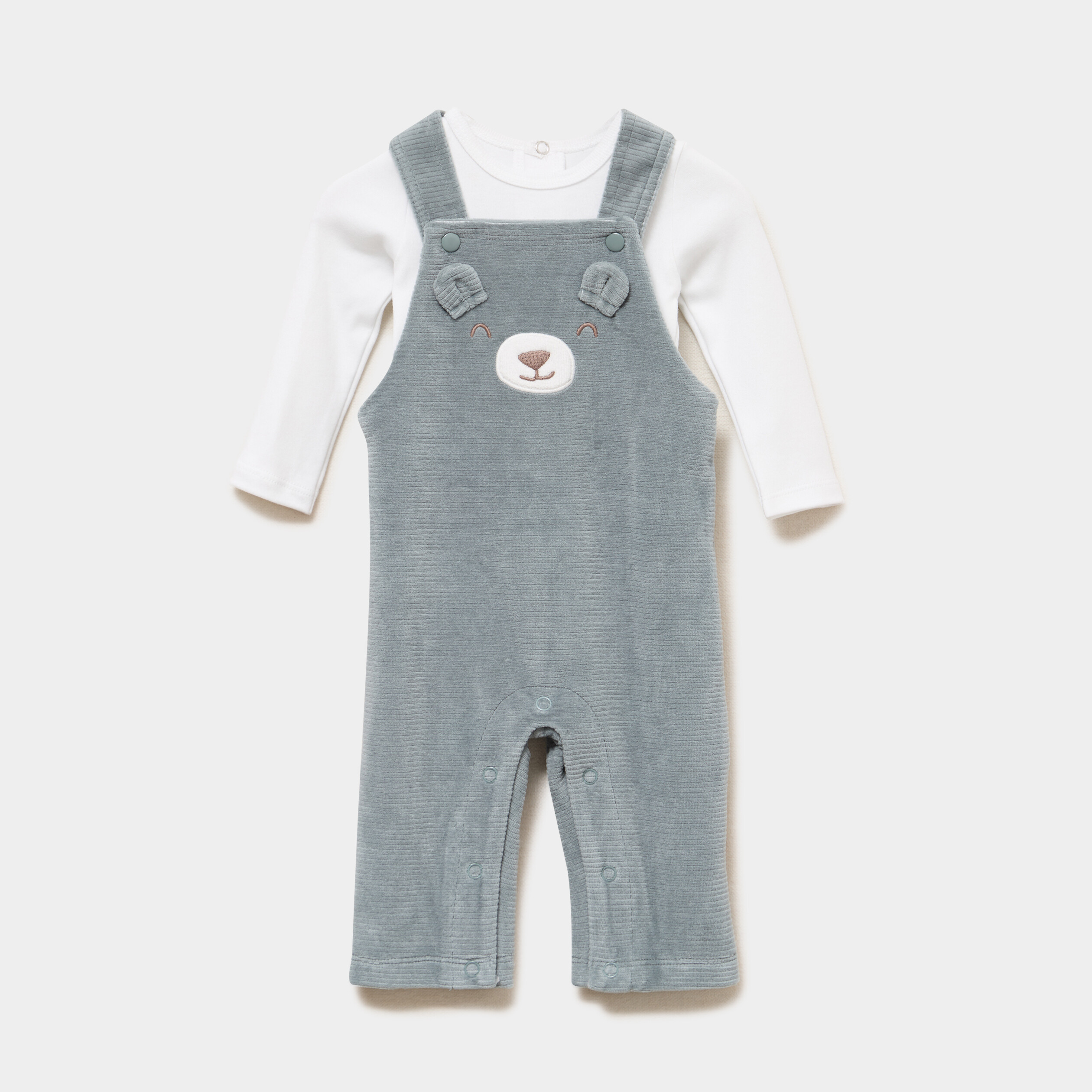 Ensemble t-shirt salopette effet velours vert fonc&eacute; b&eacute;b&eacute;