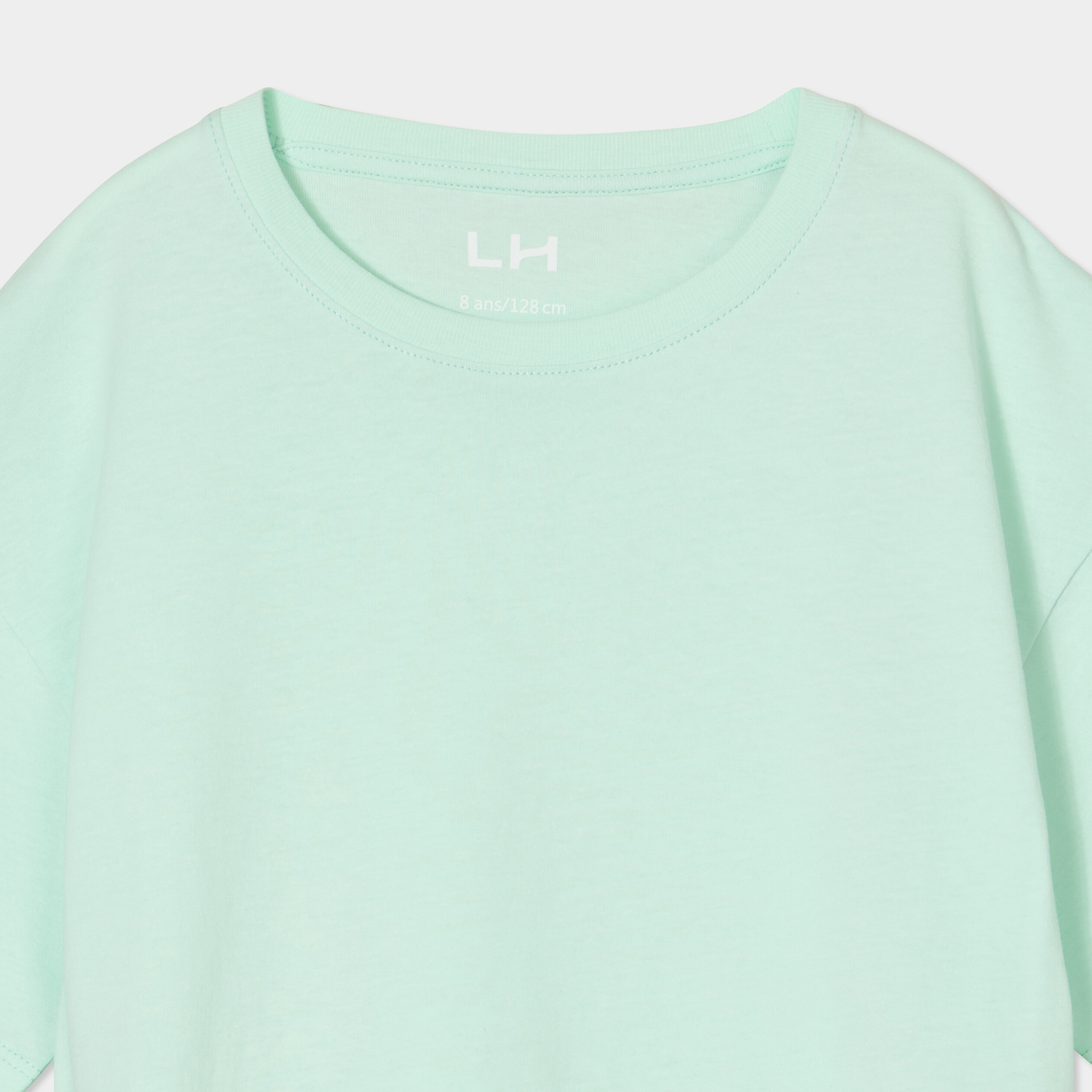 T-shirt col rond manches courtes coton vert clair fille