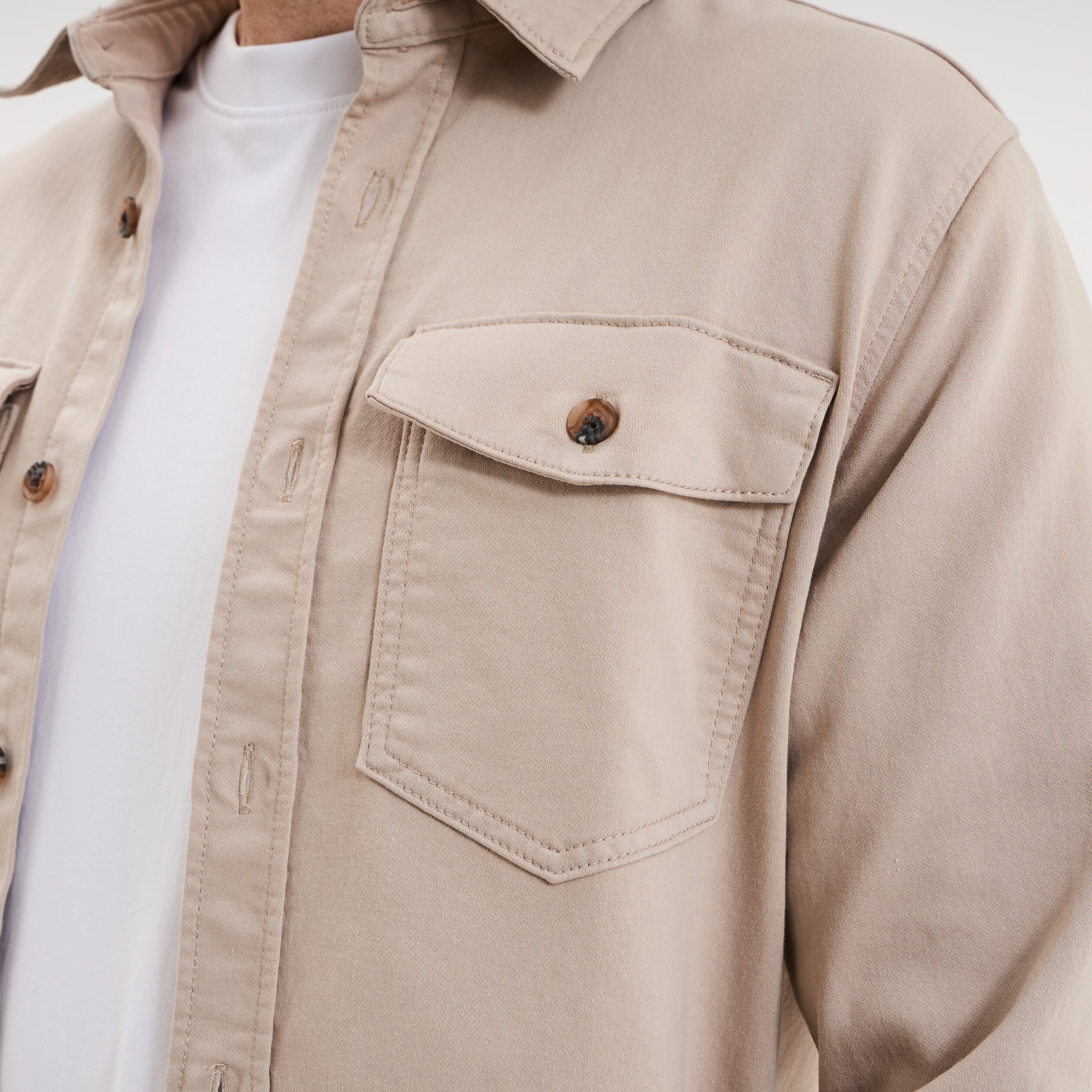 Surchemise droite m&eacute;lange coton stretch gris clair homme