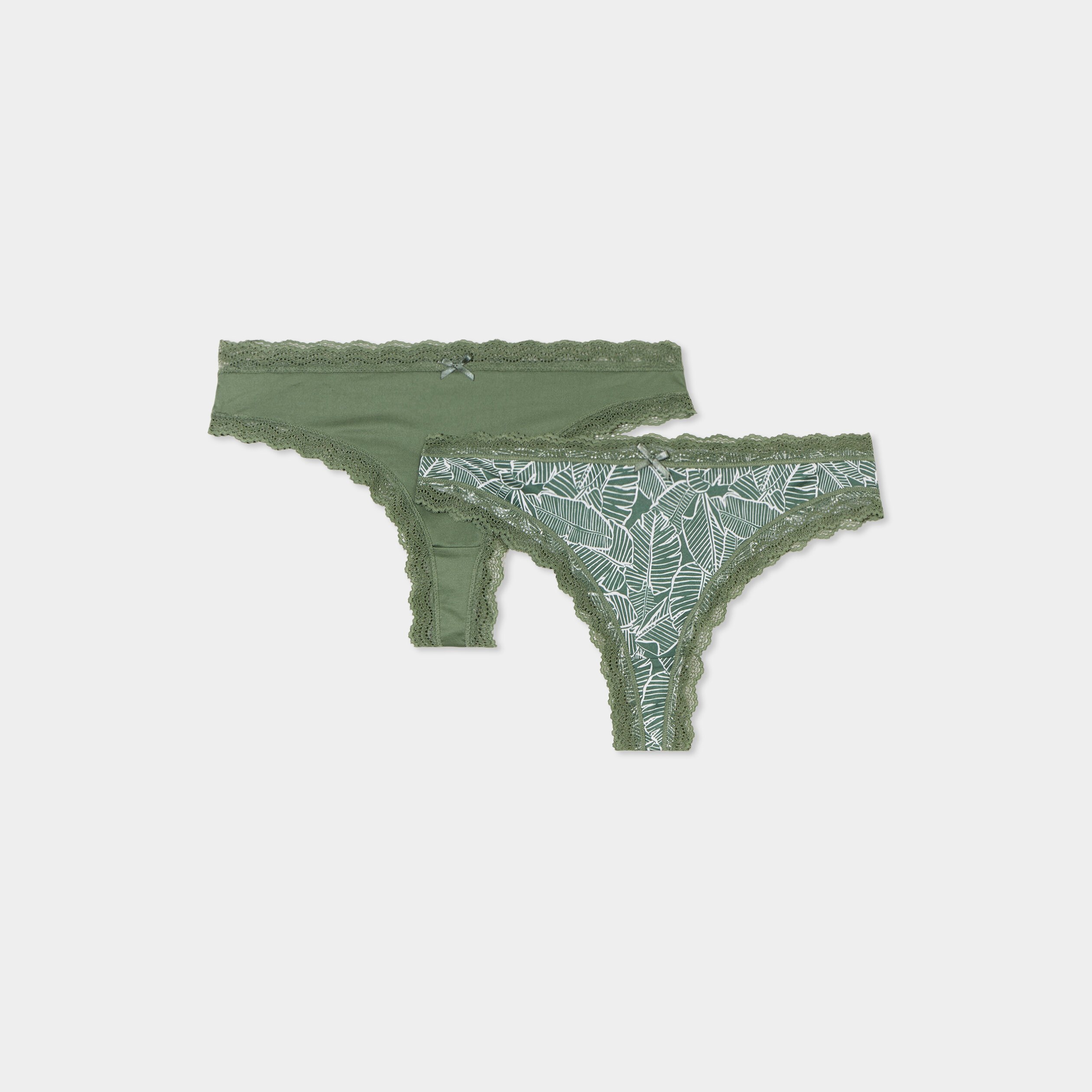 lot de 2 tangas bords dentelle vert kaki femme Lot de 2 tangas bords dentelle vert kaki femme