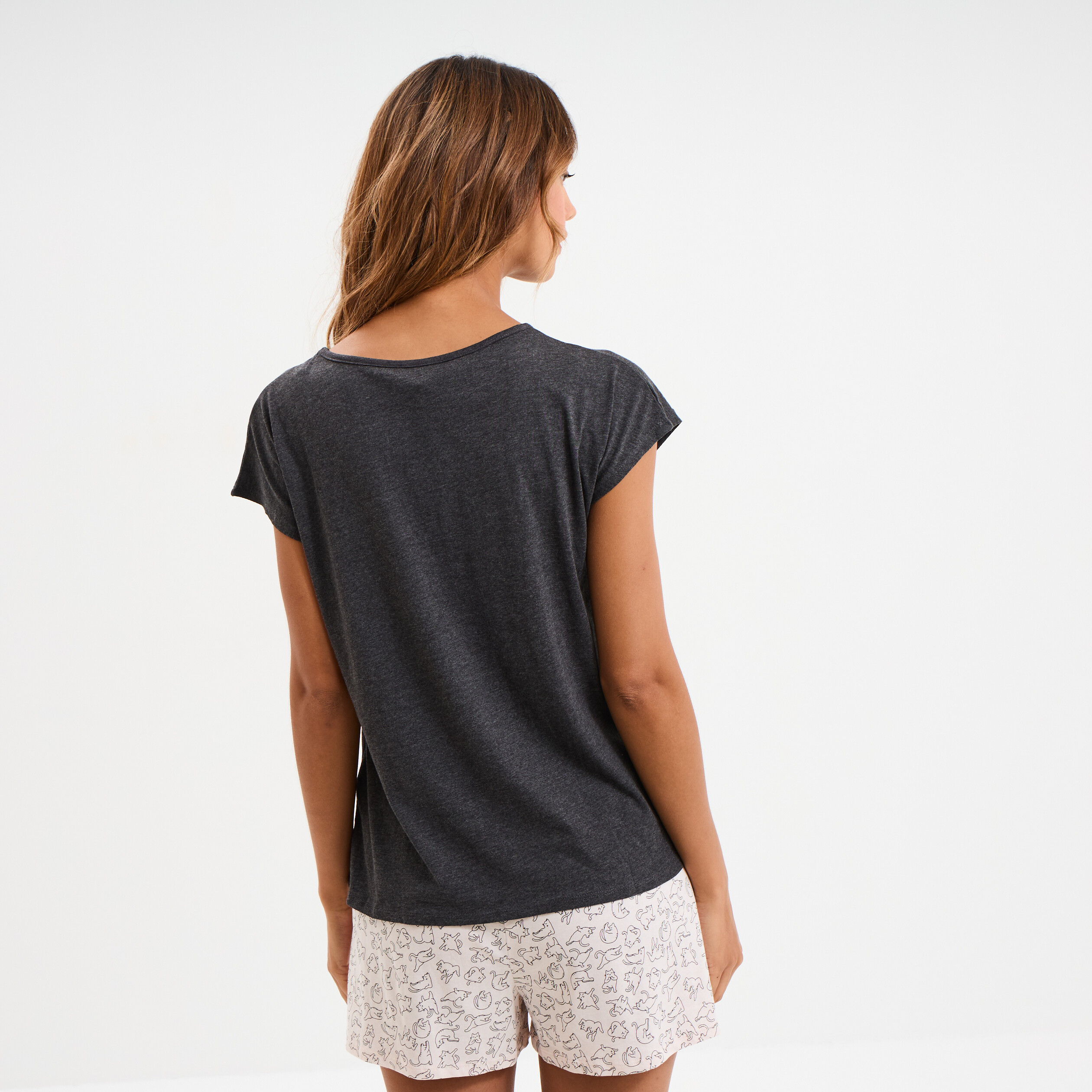ensemble pyjama short 2 pieces coton gris fonce femme Ensemble pyjama short 2 pièces coton gris foncé femme