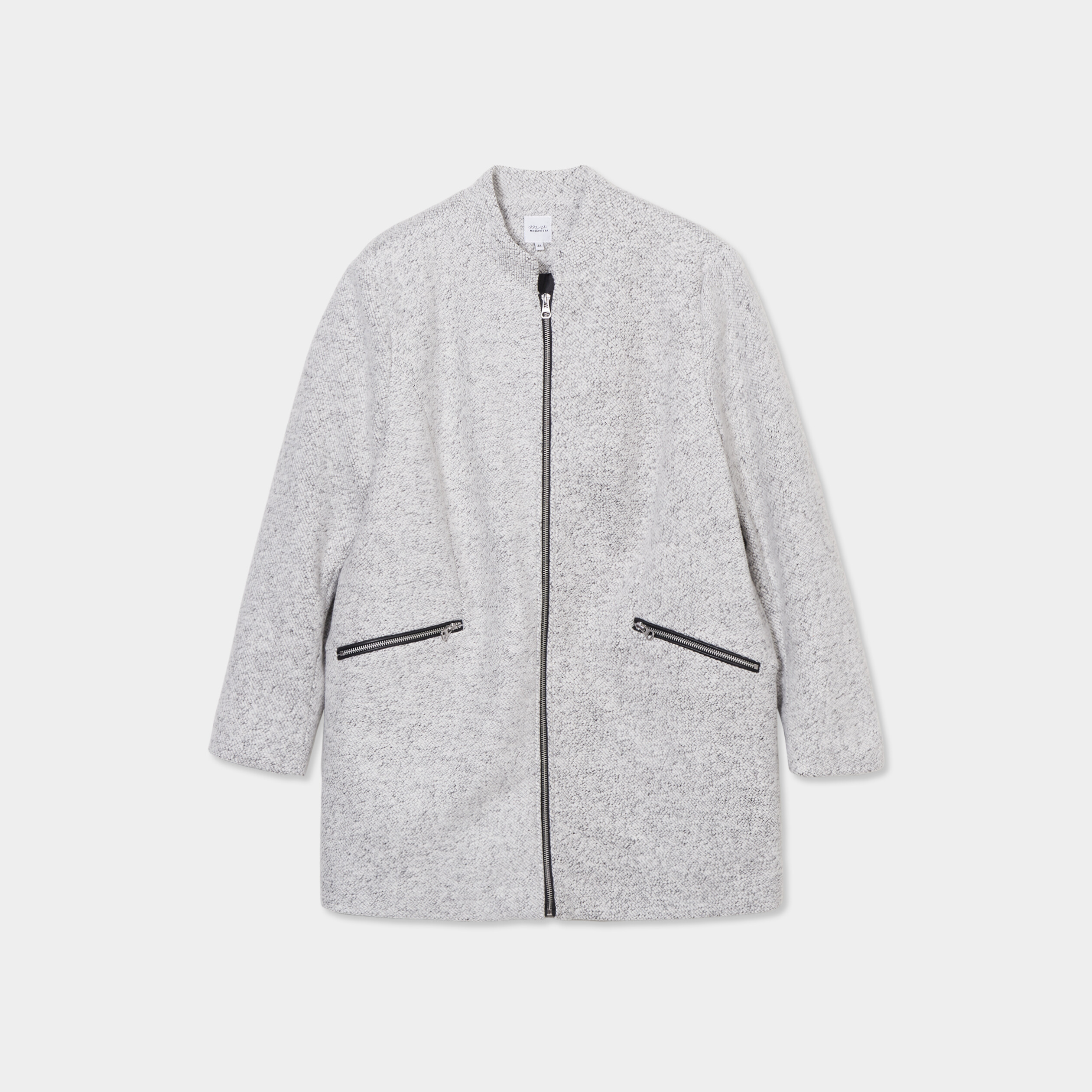 manteau mi long droit zippe col mao gris clair femmegt Manteau mi-long droit zippé col mao gris clair femme grande taille