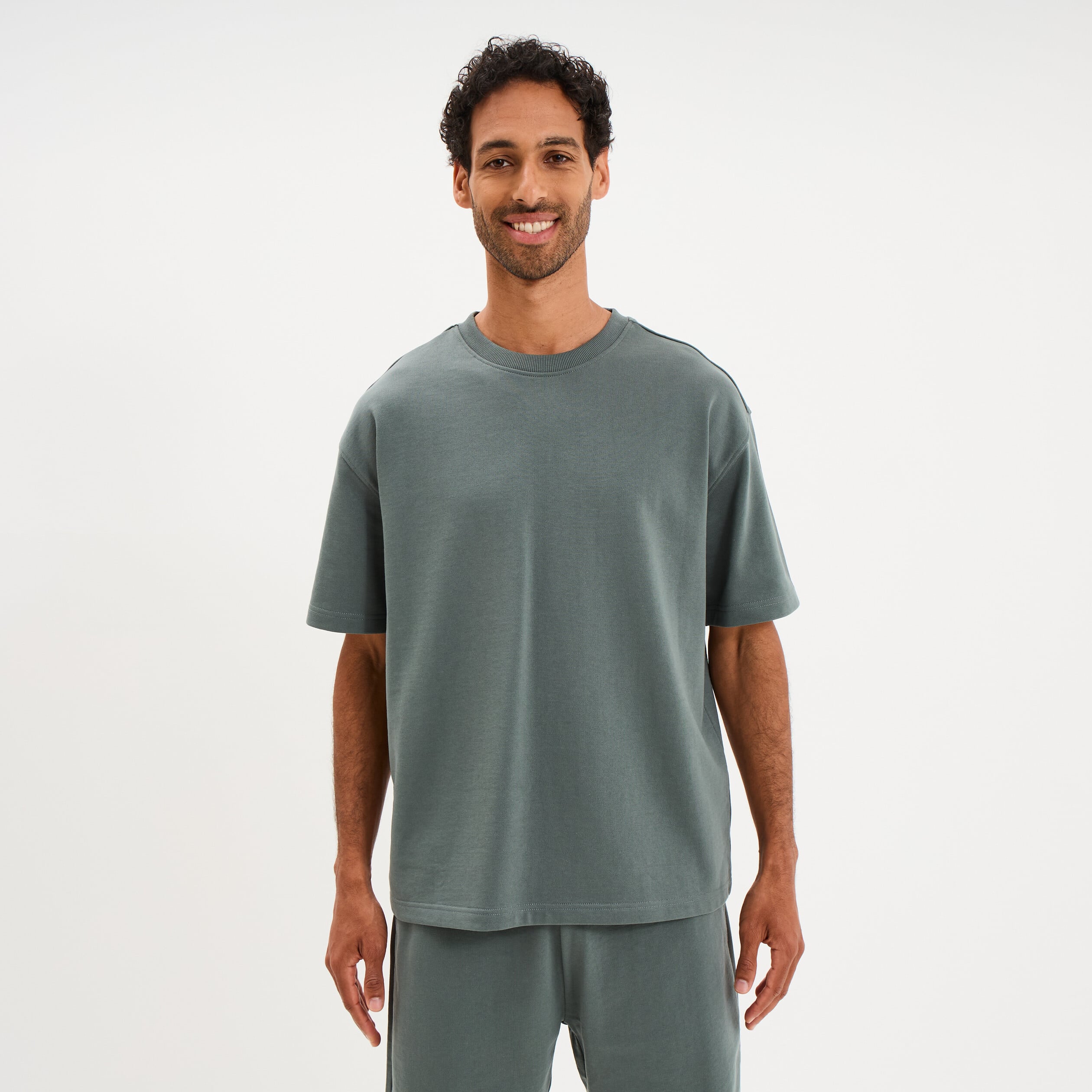 T-shirt col rond droit relax fit vert kaki homme