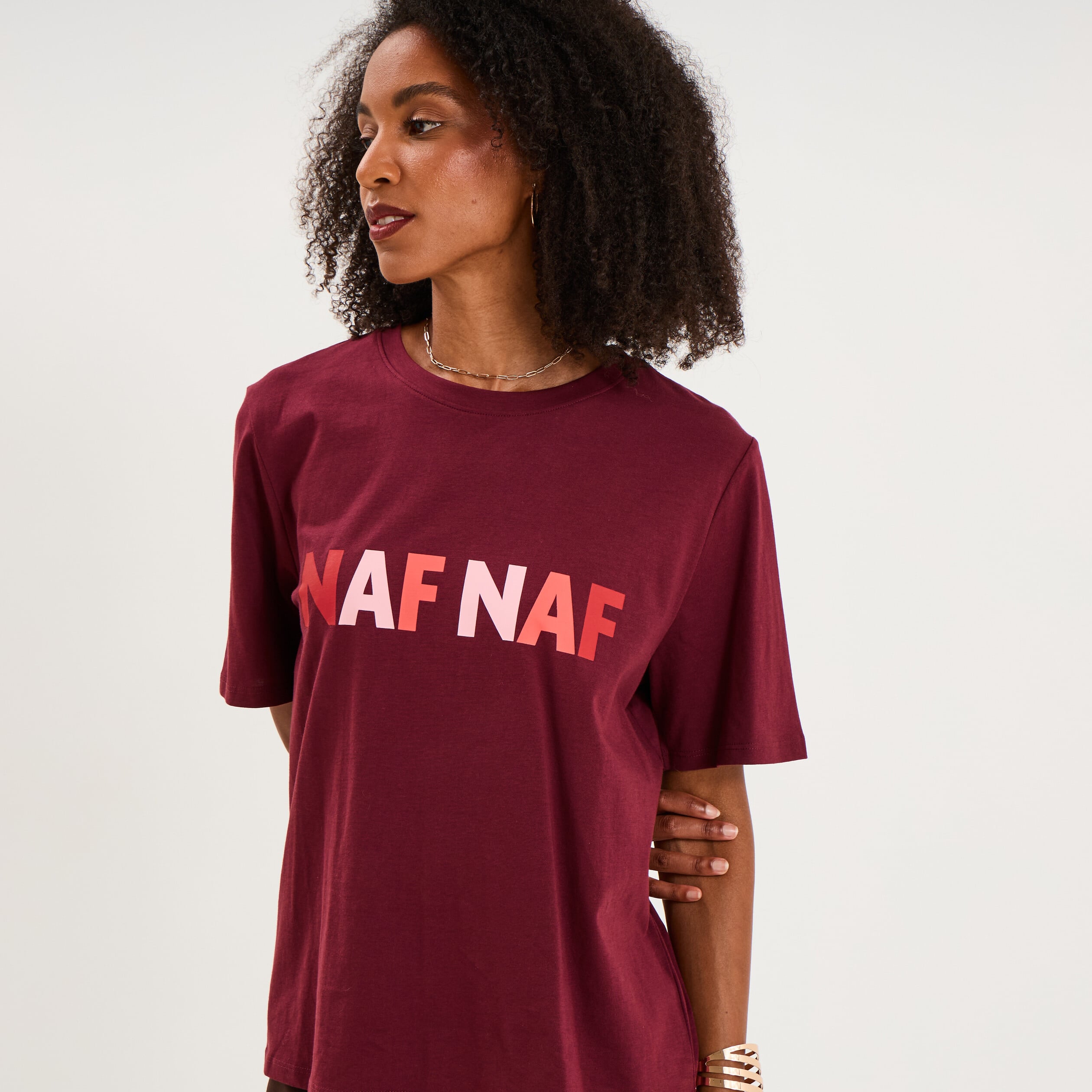 T-shirt logo NAF NAF manches courtes bordeaux femme