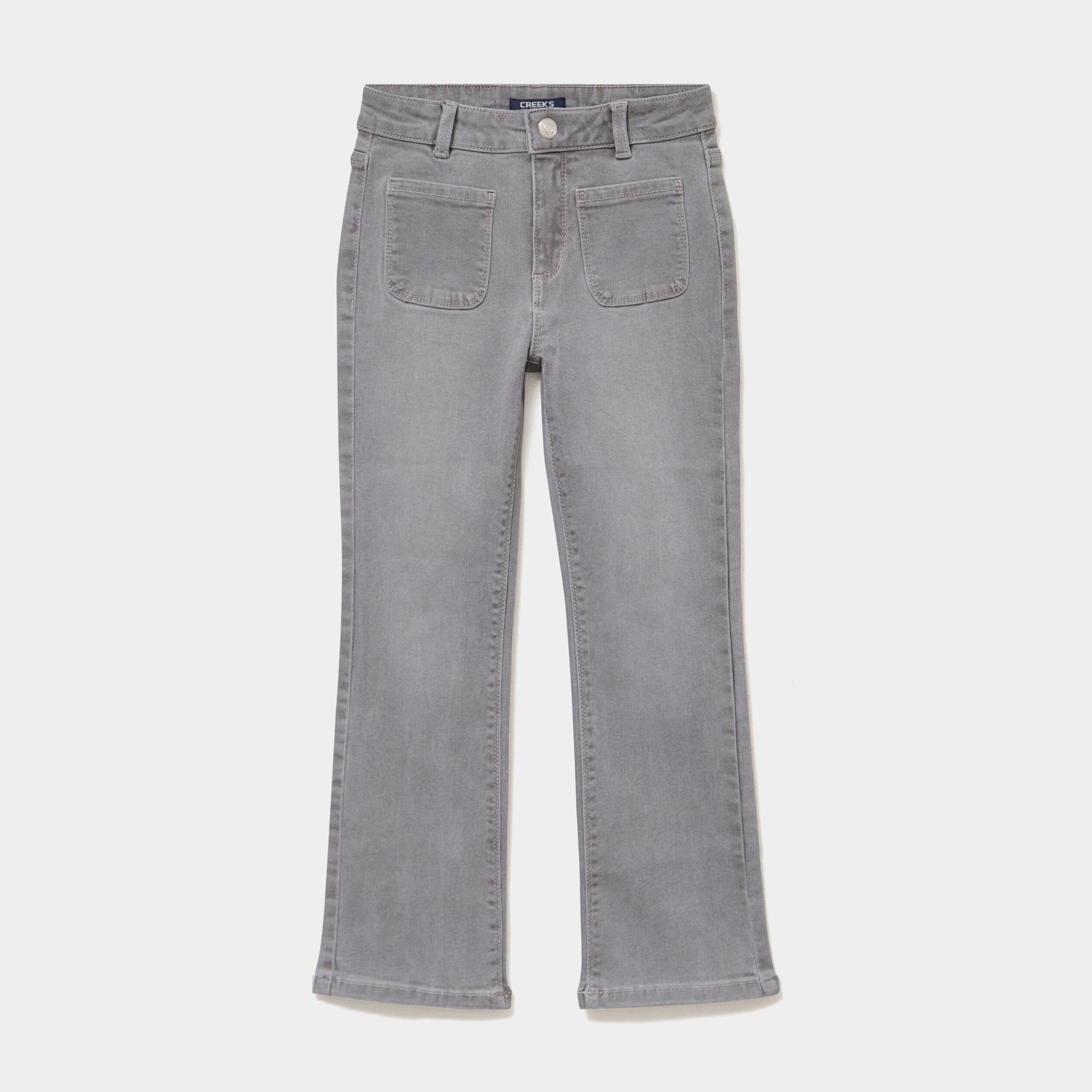 Jean flare poches plaqu&eacute;es denim gris fille
