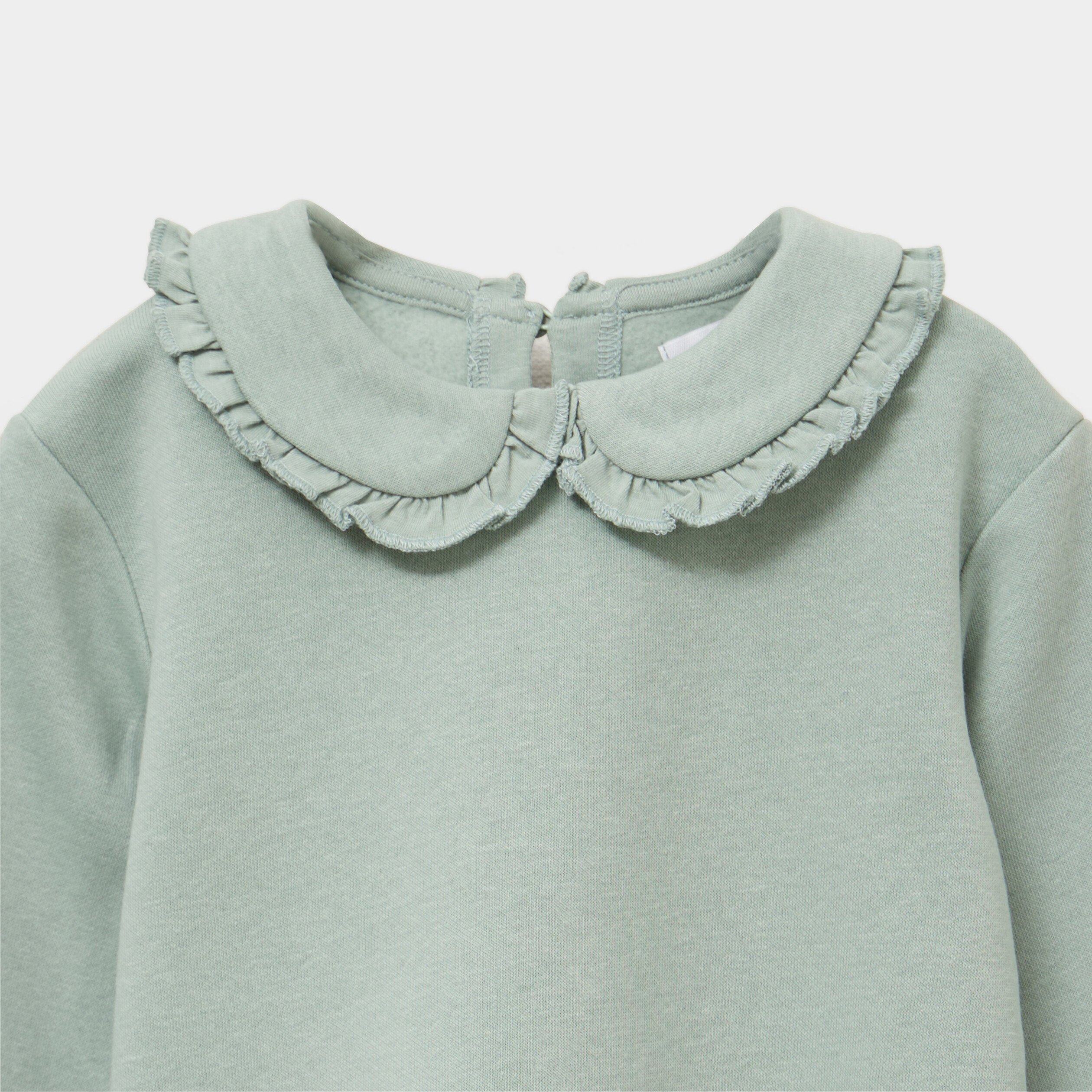 sweat col claudine a volants vert pastel bebef Sweat col claudine à volants vert pastel bébé fille