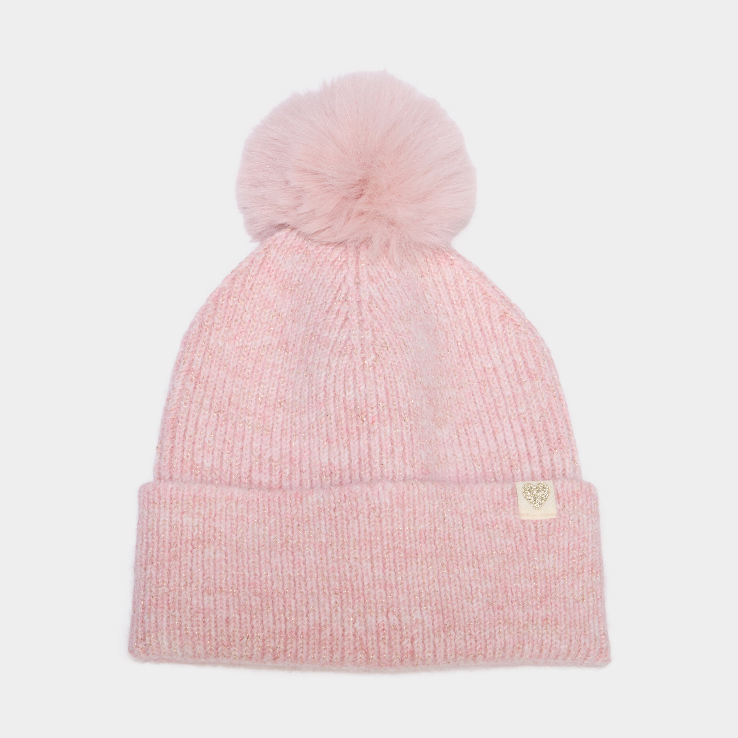 Bonnet &agrave; pompon fausse fourrure rose fille