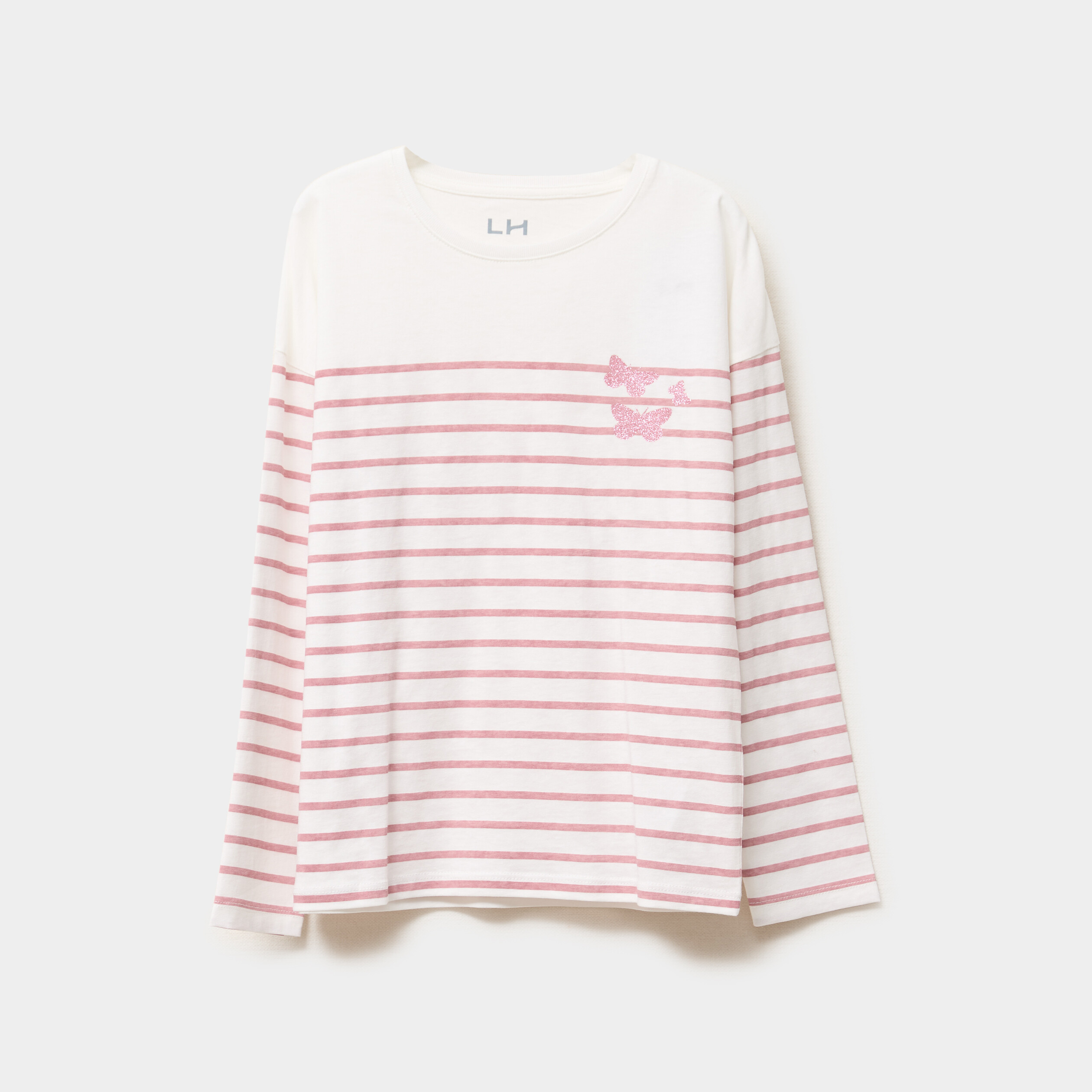 t shirt coton col rond manches longues ecru fille T-shirt coton col rond manches longues ecru fille