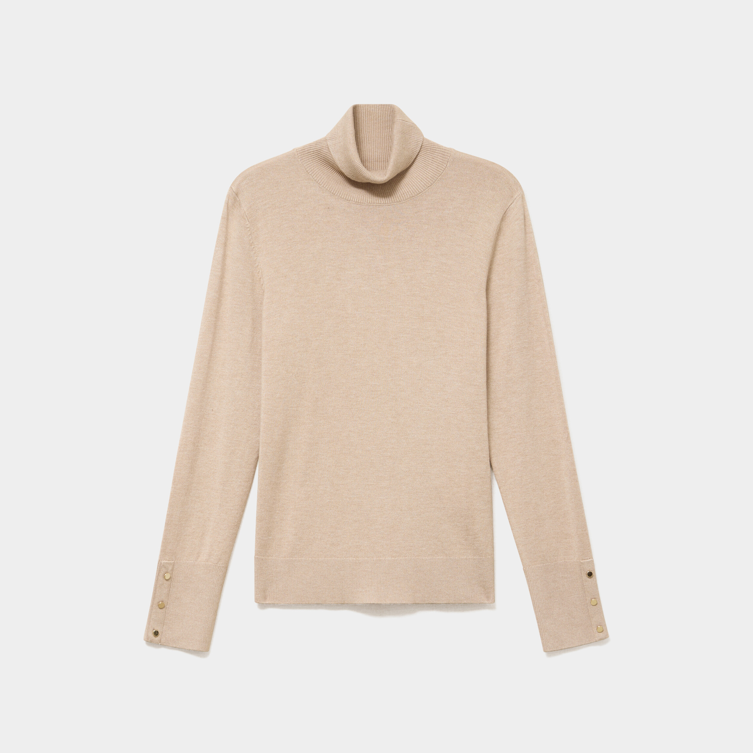 Pull col roul&eacute; avec boutons poignets beige femme