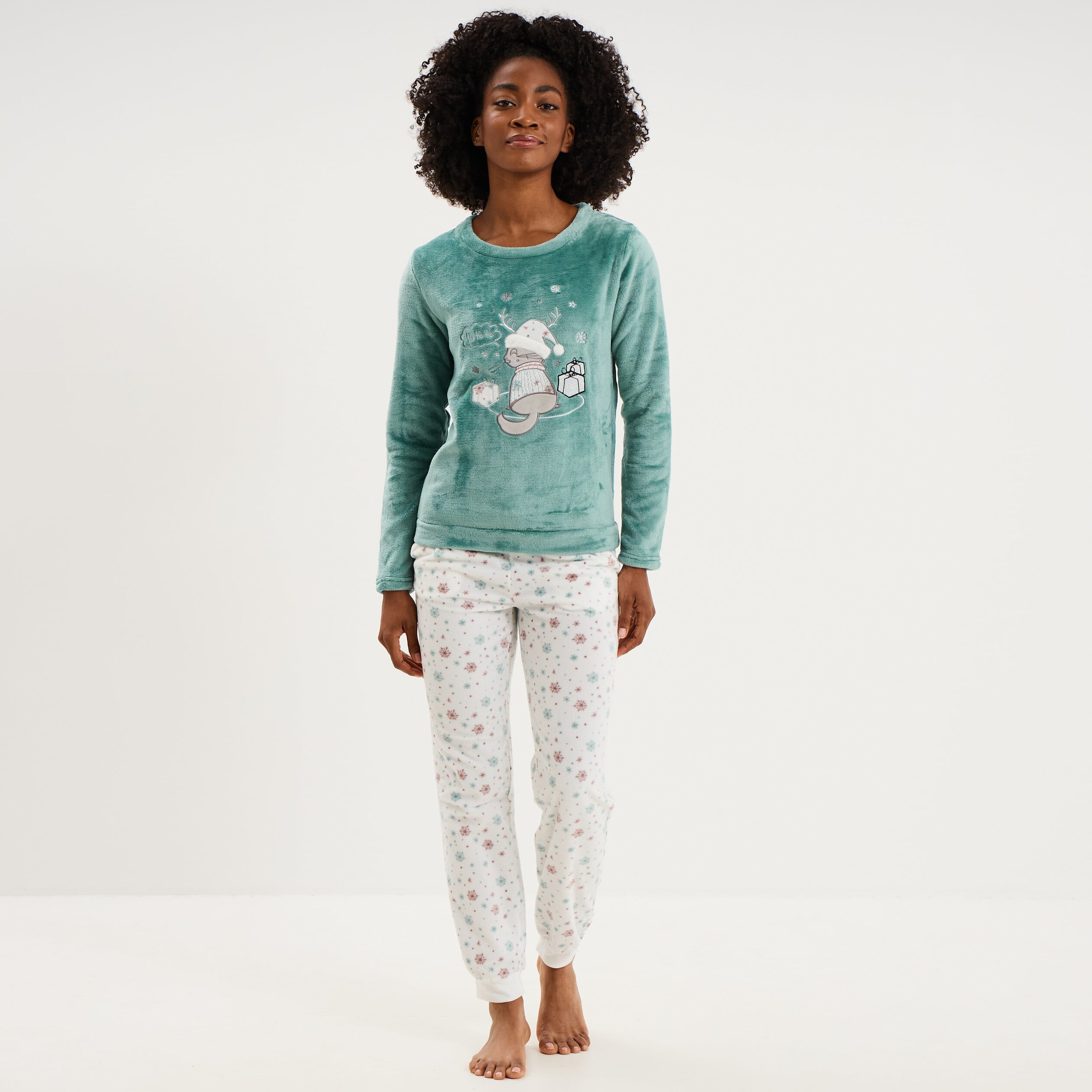 Ensemble pyjama pantalon effet velours bleu gris femme
