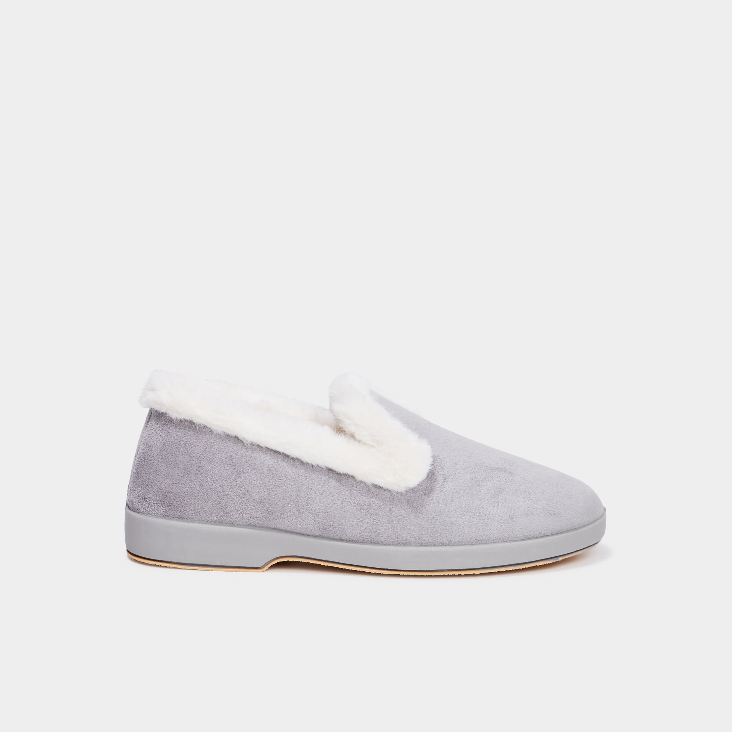 Chaussons avec col &agrave; fourrure gris femme