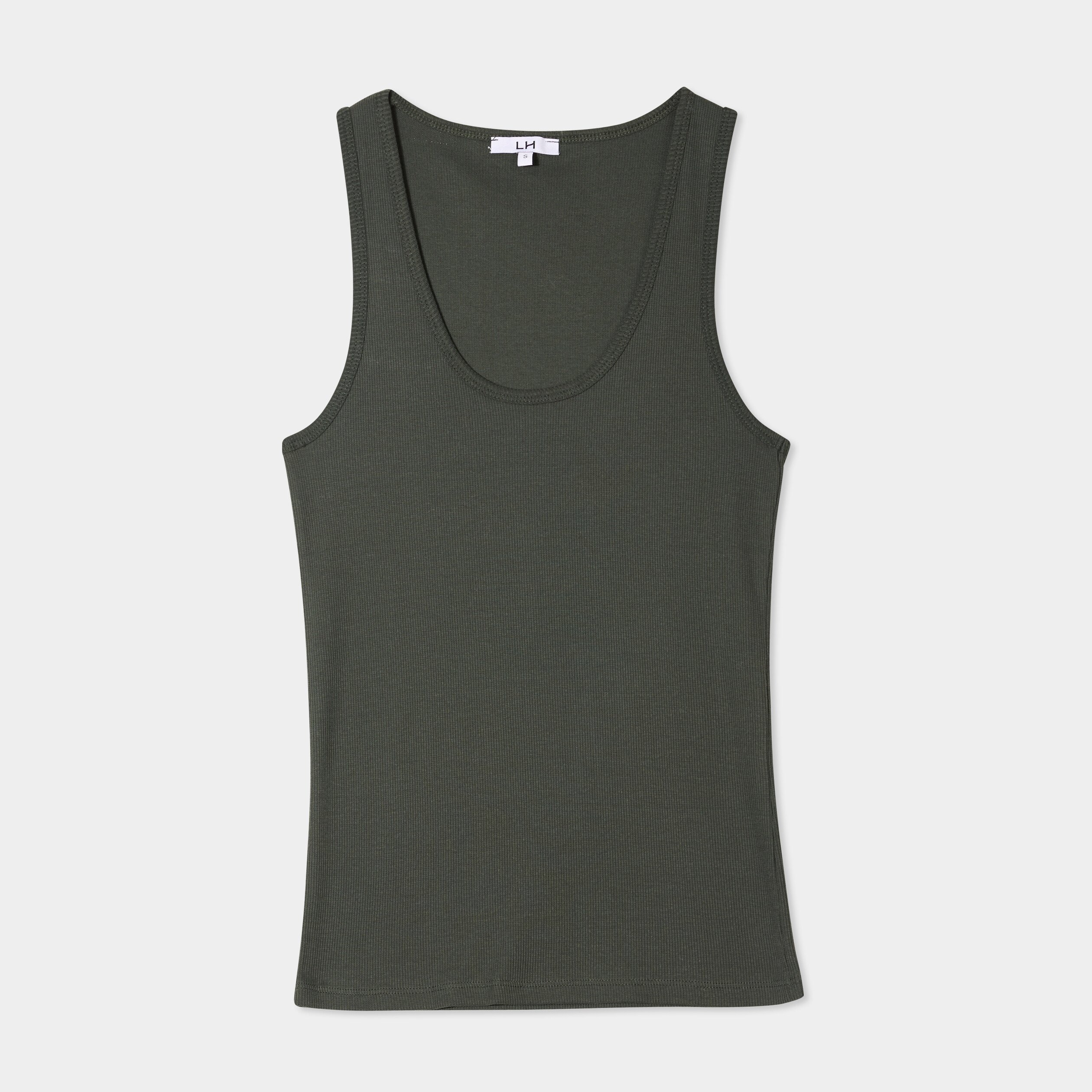debardeur col rond cotele coton vert kaki femme Débardeur col rond côtelé coton vert kaki femme
