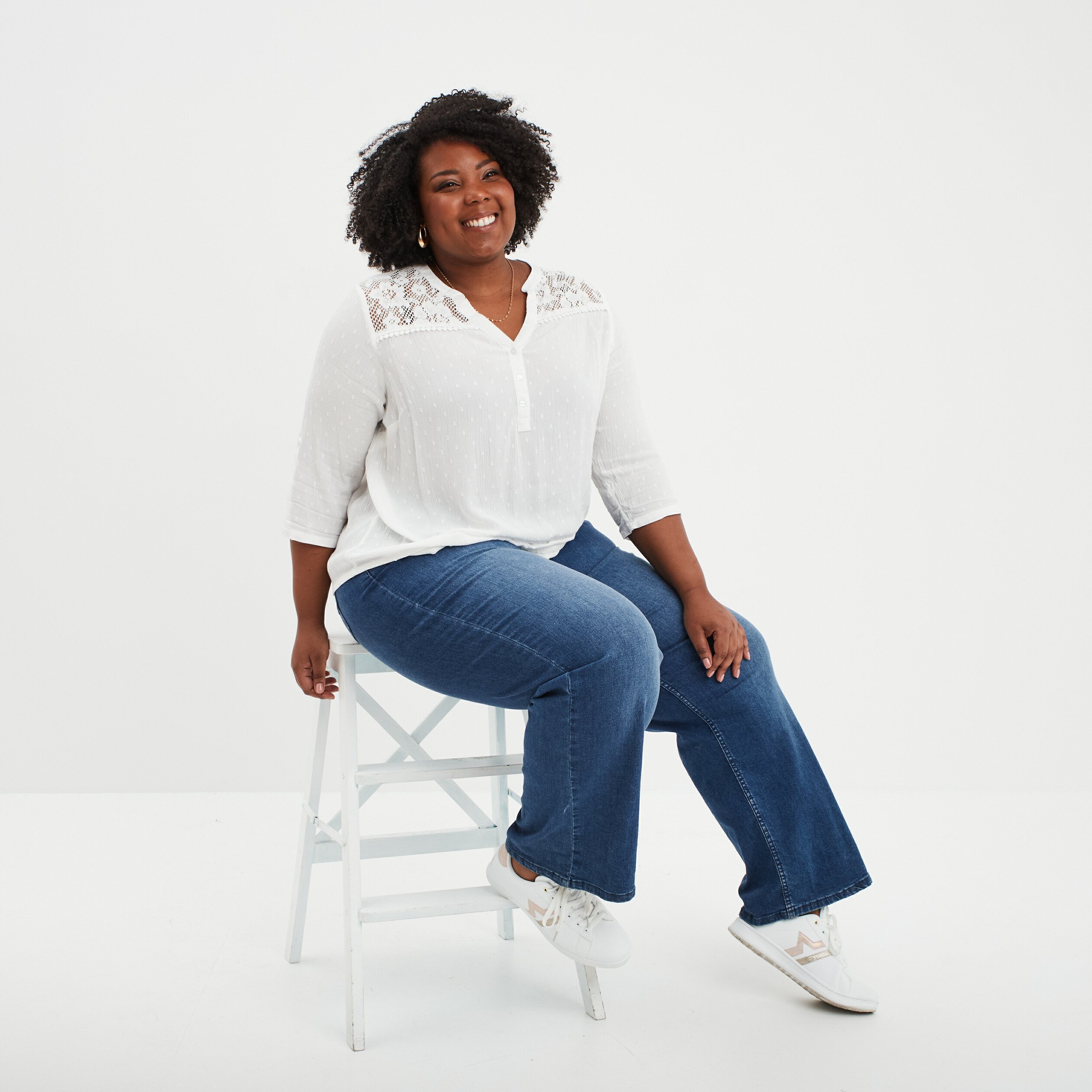 blouse plumetis avec epaules dentelle blanc femmegt Blouse plumetis avec épaules dentelle blanc femme grande taille