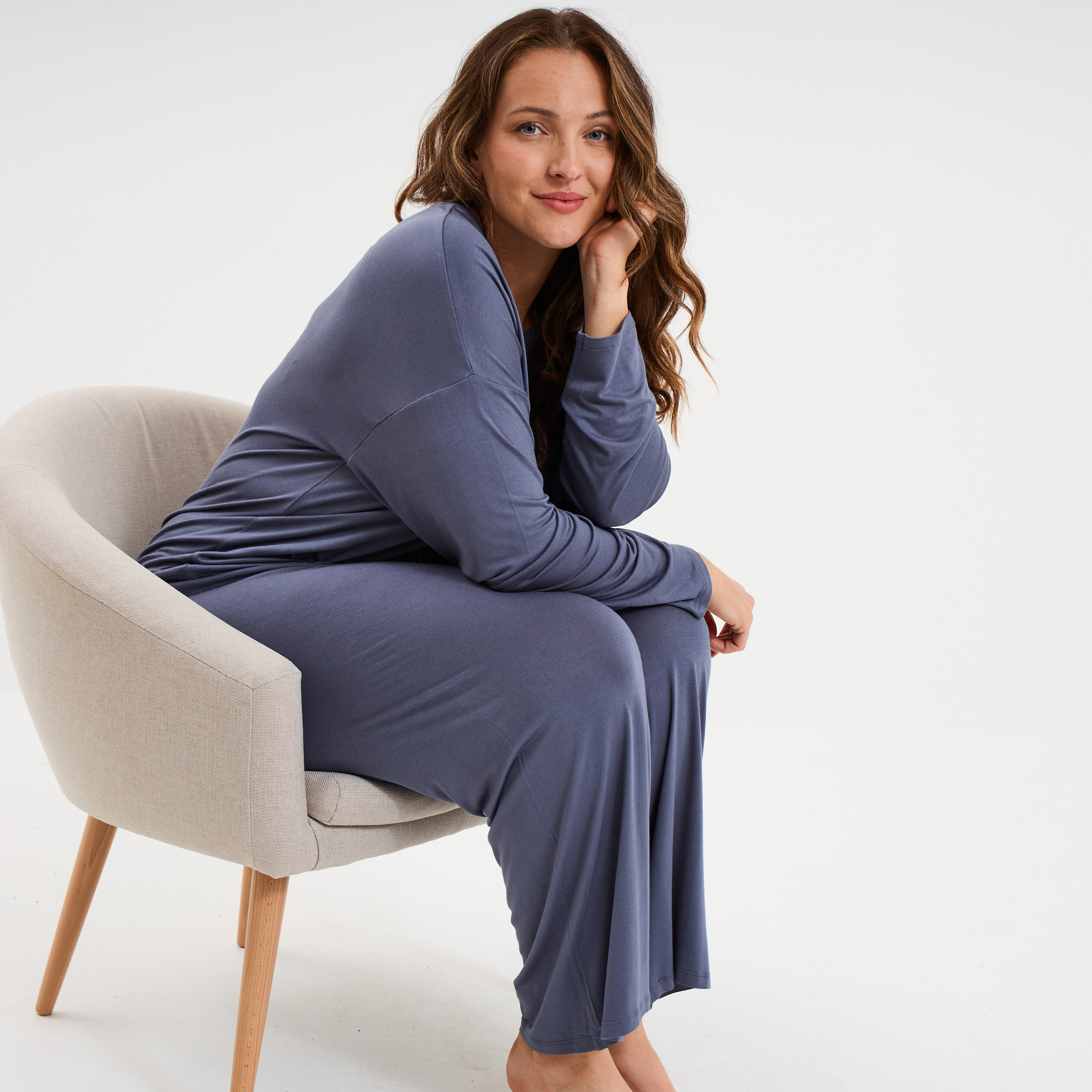 Ensemble pyjama 2 pi&egrave;ces bleu gris femme grande taille