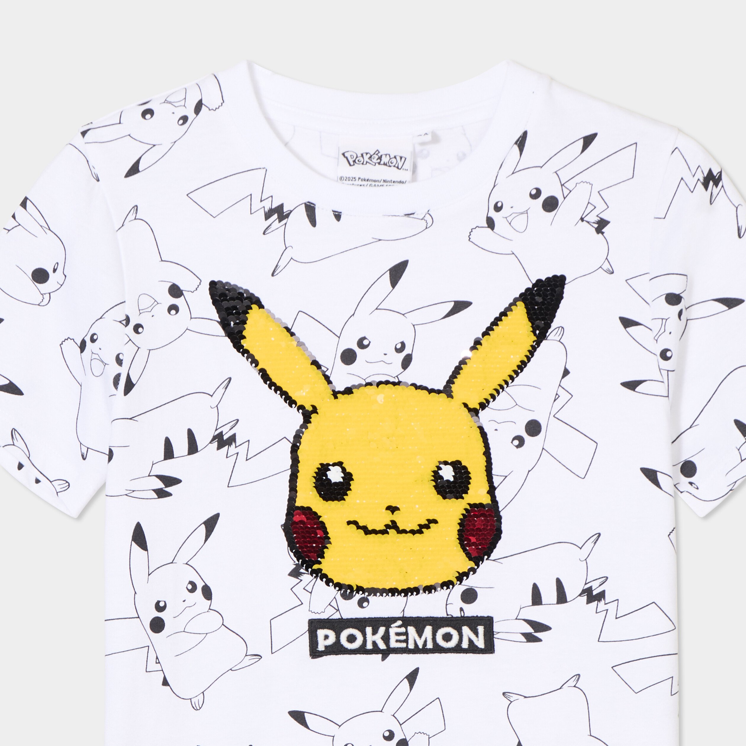 t shirt sequins coton pokemon pikachu blanc garcon T-shirt sequins coton Pokémon Pikachu blanc garçon
