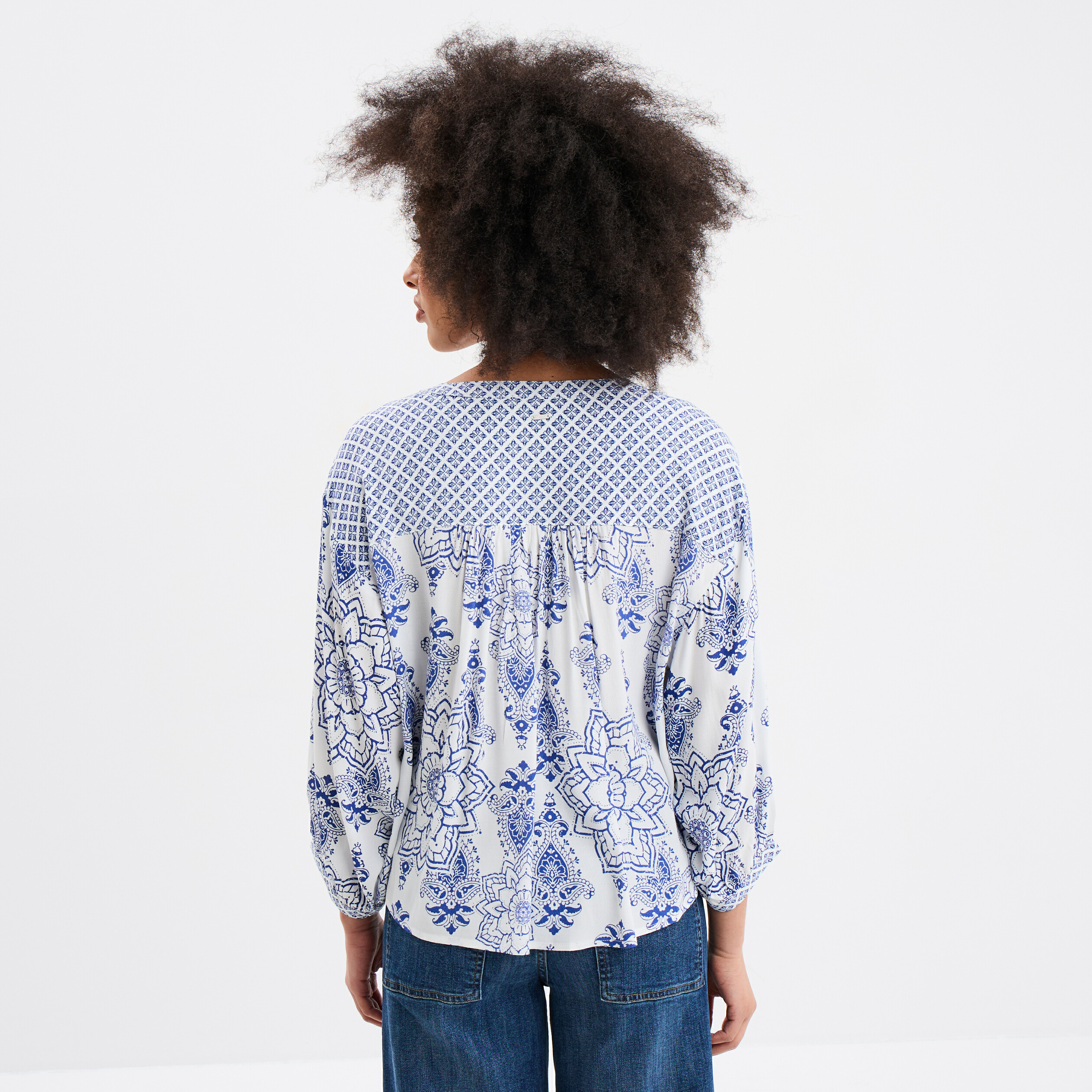 blouse fluide col tunisien blanc femme Blouse fluide col tunisien blanc femme