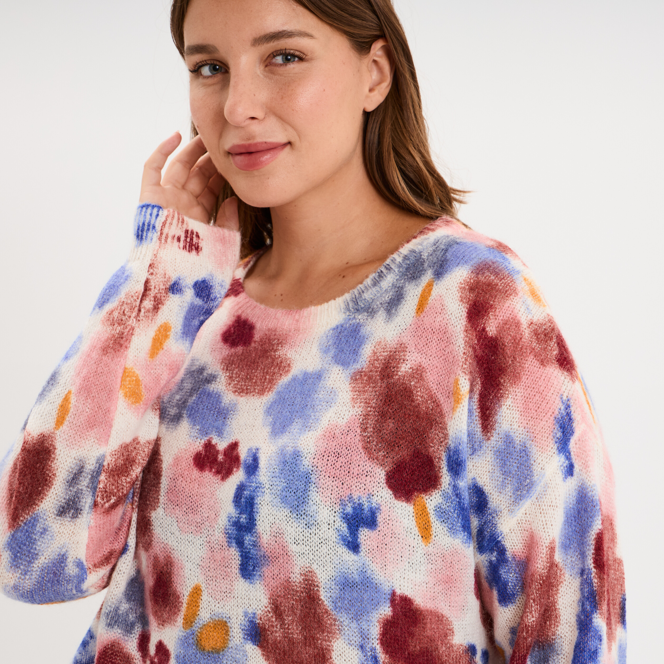 Pull oversize manches longues ecru femme grande taille